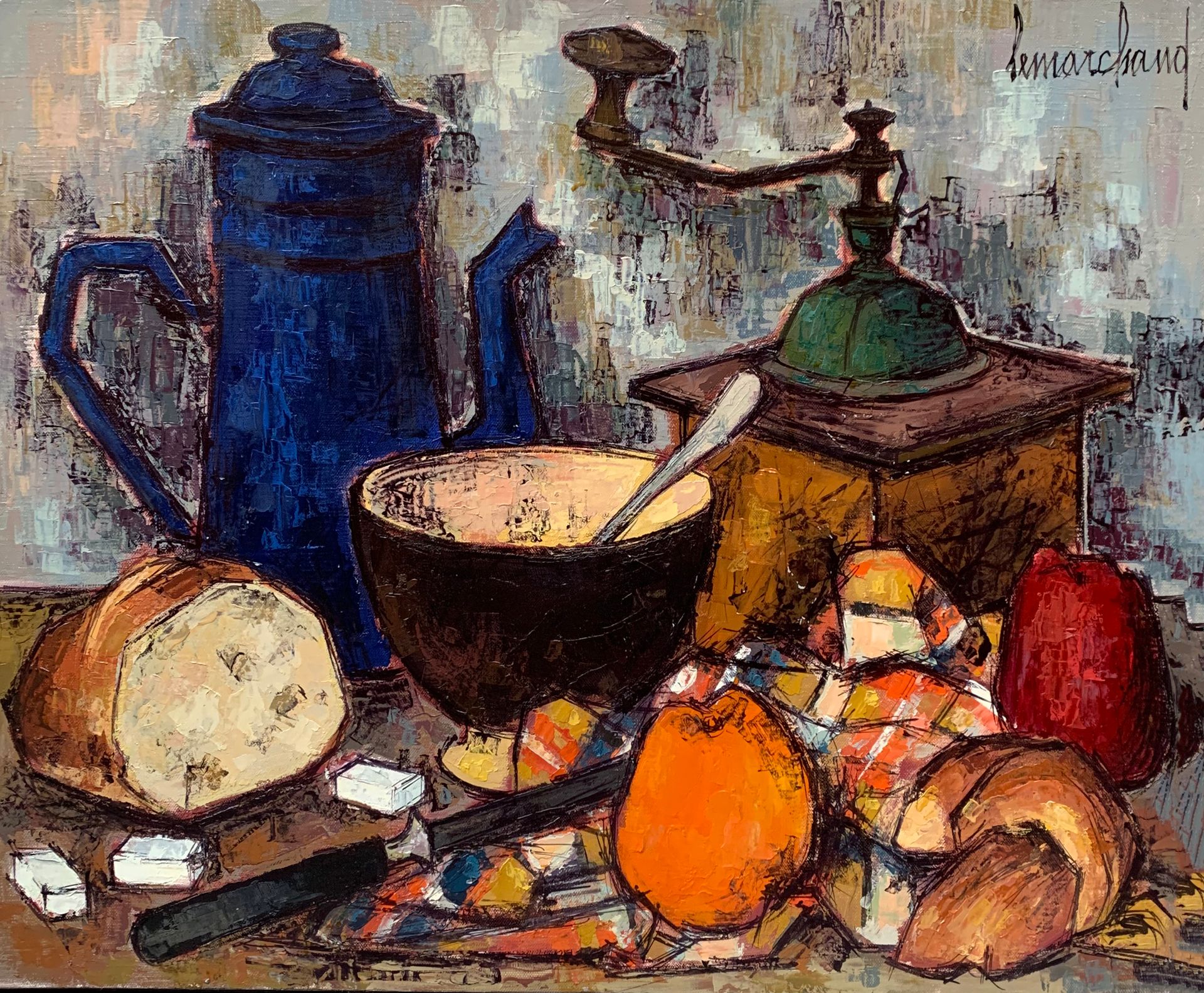 Null 皮埃尔-莱马赫德 (1906-1970)

早餐

布面油画，右上角有签名，框架背面有标题

50 x 61厘米。