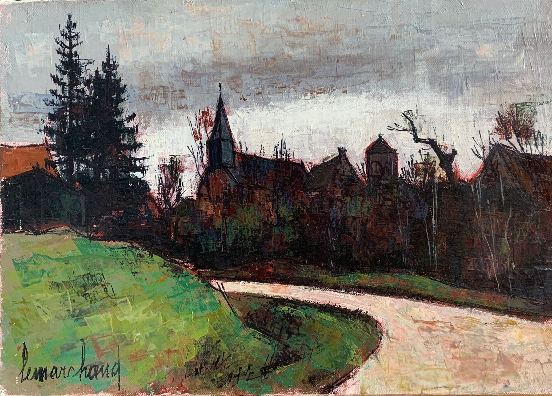 Null 皮埃尔-莱马赫德 (1906-1970)

村前的河流

布面油画，左下角有签名

33 x 46厘米。