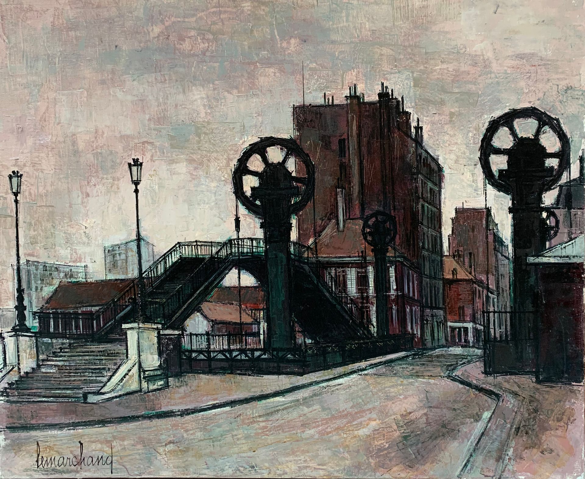 Null 皮埃尔-莱马赫德 (1906-1970)

奥尔克运河上的水闸

布面油画，左下角有签名

60 x 73厘米。