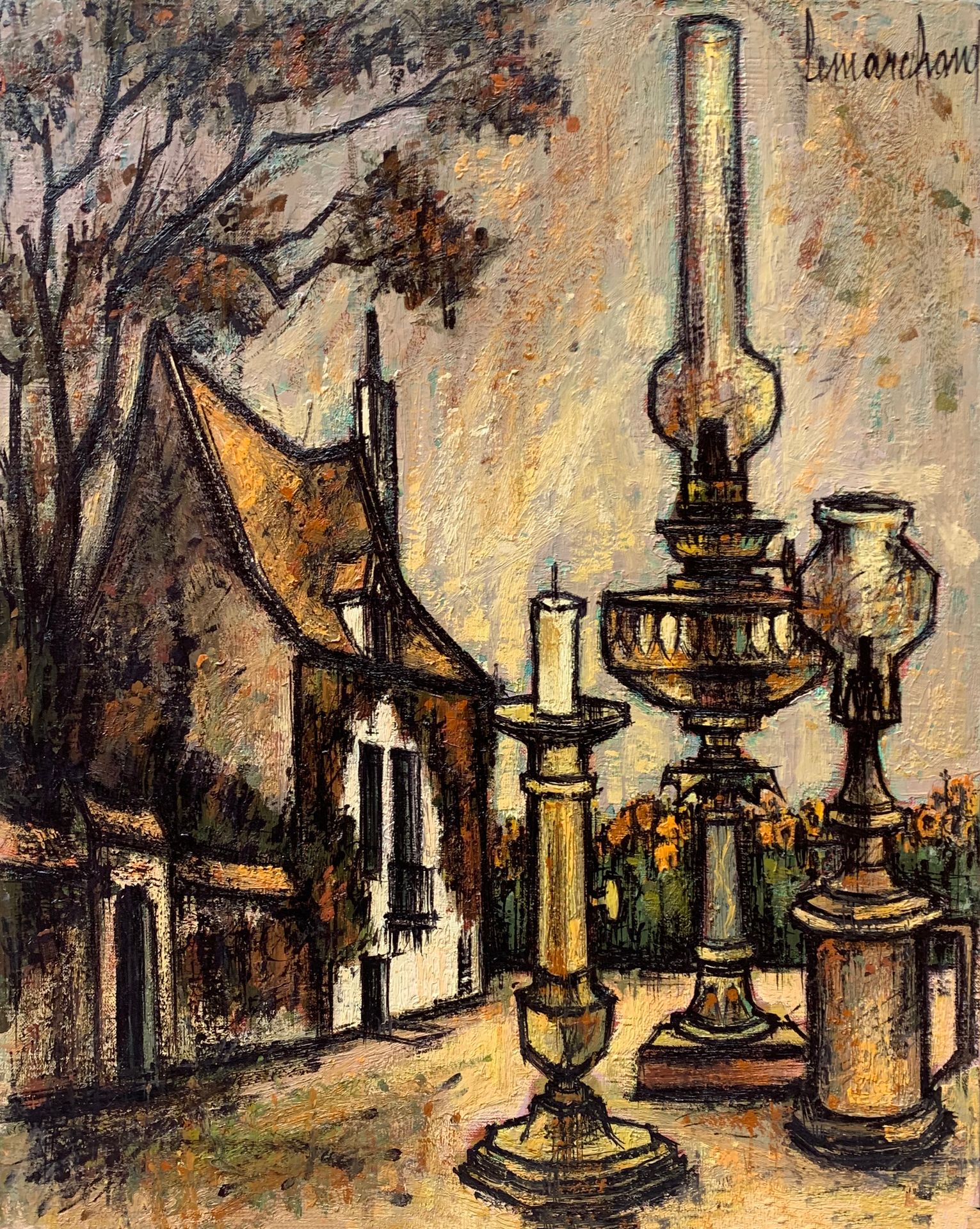 Null 皮埃尔-莱马赫德 (1906-1970)

油灯和烛台

布面油画，右上角有签名

61 x 50厘米。