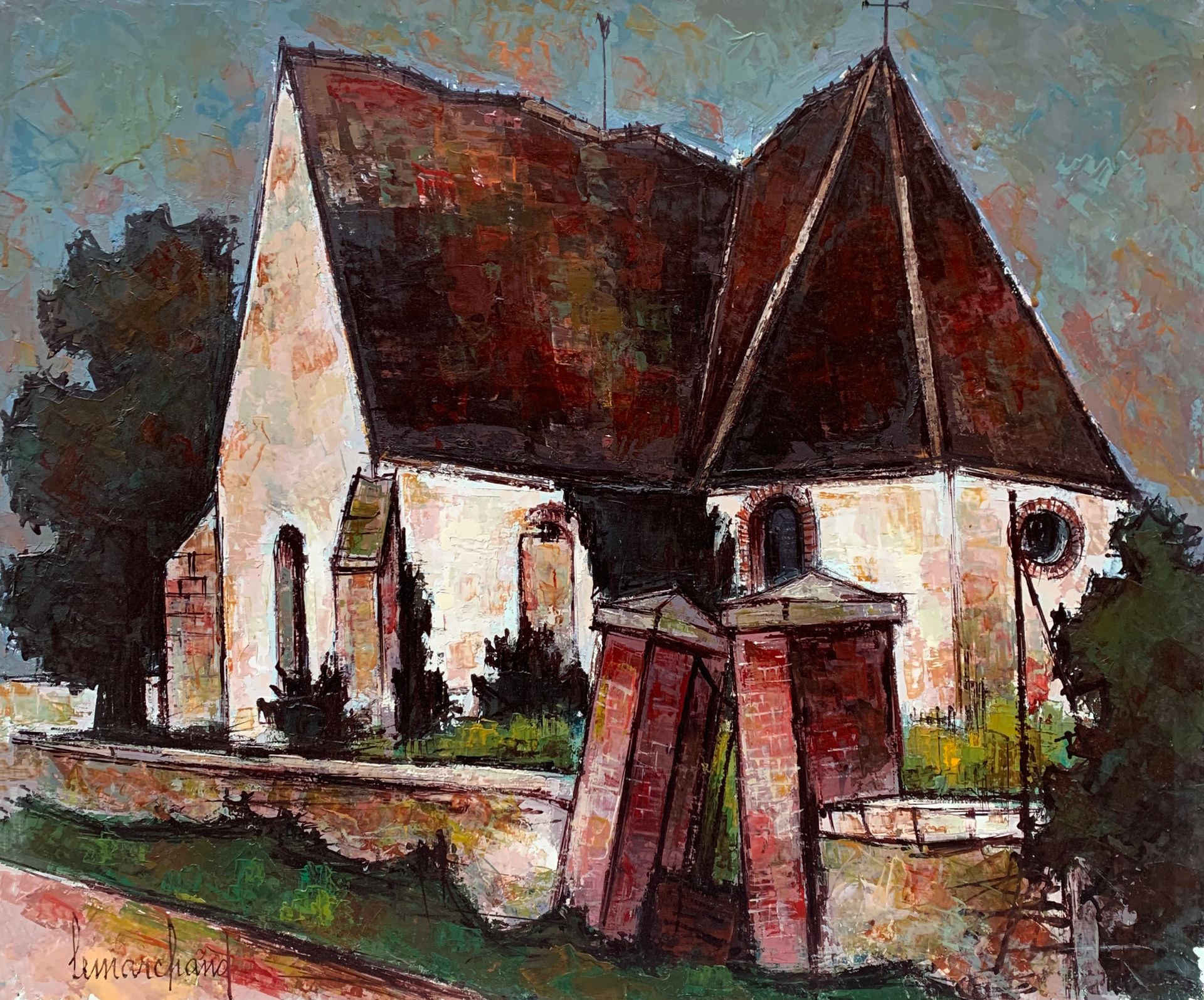 Null 皮埃尔-莱马赫德 (1906-1970)

约讷省的教堂

布面油画，左下角有签名，背面画框上有标题

46 x 55厘米。