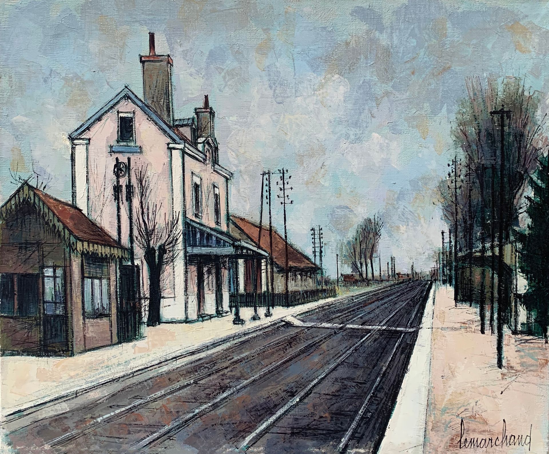 Null 皮埃尔-莱马赫德 (1906-1970)

科特迪瓦的火车站

布面油画，右下角有签名，框架背面有标题

54 x 65厘米。
