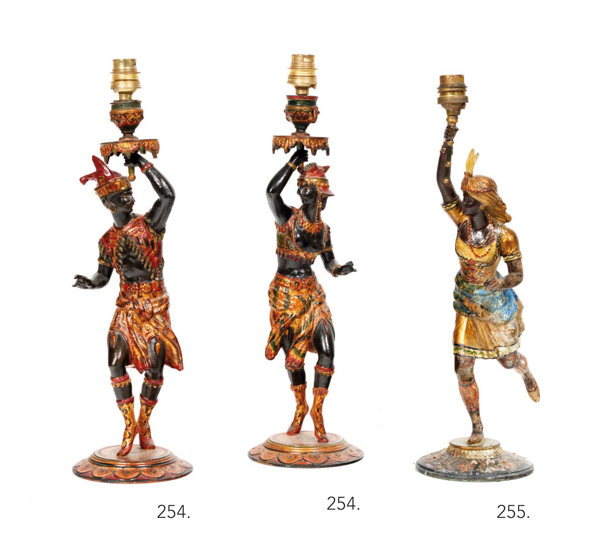 LAMPE de CHEVET 床头灯

在多色彩绘的雷古拉中，代表着一个拿着火炬的摩尔人妇女。

拿破仑三世时期

高：36厘米