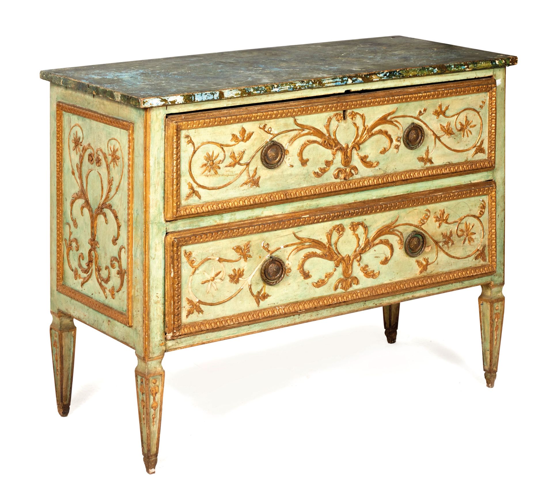 COMMODE Kommode

aus grün und gold lackiertem Holz, öffnet sich durch zwei Schub&hellip;