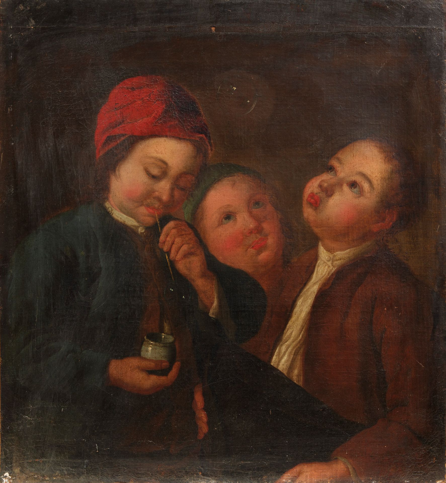 Attribué à Gaspar GRESLY (1712-1756) 归功于加斯帕-格莱斯利（1712-1756）。

肥皂泡

布面油画

67 x 61&hellip;