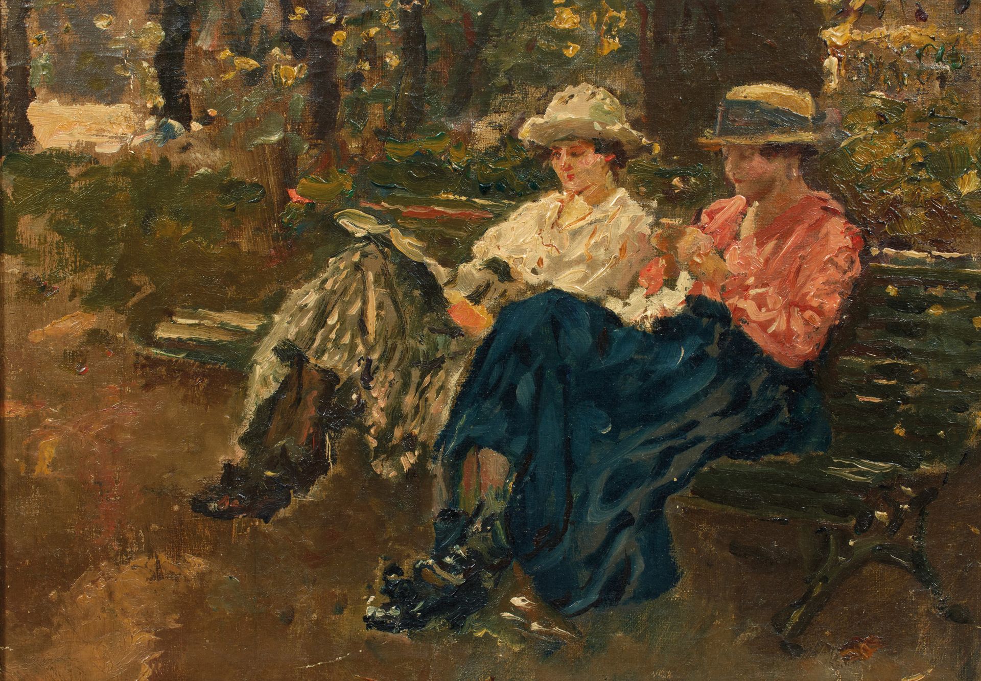 Raffaele Ragione (1851-1919) 拉斐尔-拉吉奥内(1851-1919)

长椅上的两个女人

裱在纸板上的布面油画

24 x 33 &hellip;
