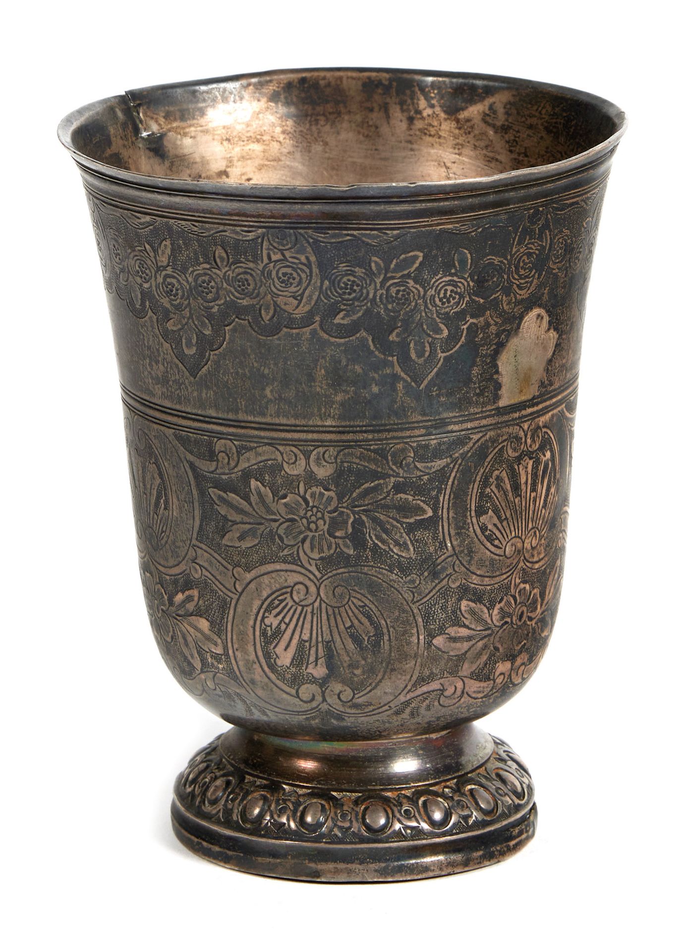 TIMBALE TULIPE EN ARGENT 银色的郁金香杯

巴黎，1750年，部分可辨认的大师级镀金者

底座上有一个椭圆形的边框，刻有rocaille&hellip;