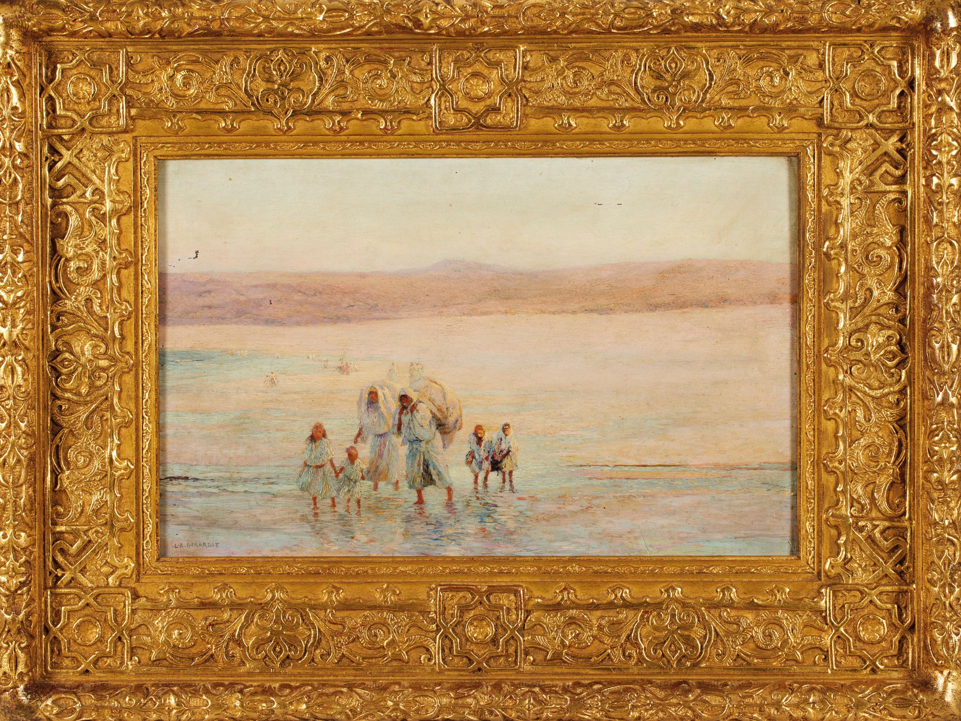 Louis-Auguste GIRARDOT (1856-1933) 路易-奥古斯特-吉拉尔多(1856-1933)

河中的妇女和儿童

板面油画，左下角有签&hellip;