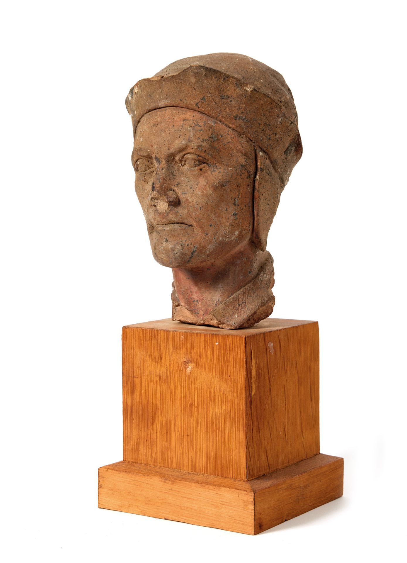 Tête Kopf
aus Terrakotta, der wahrscheinlich das Bildnis von Dante darstellt. 
1&hellip;