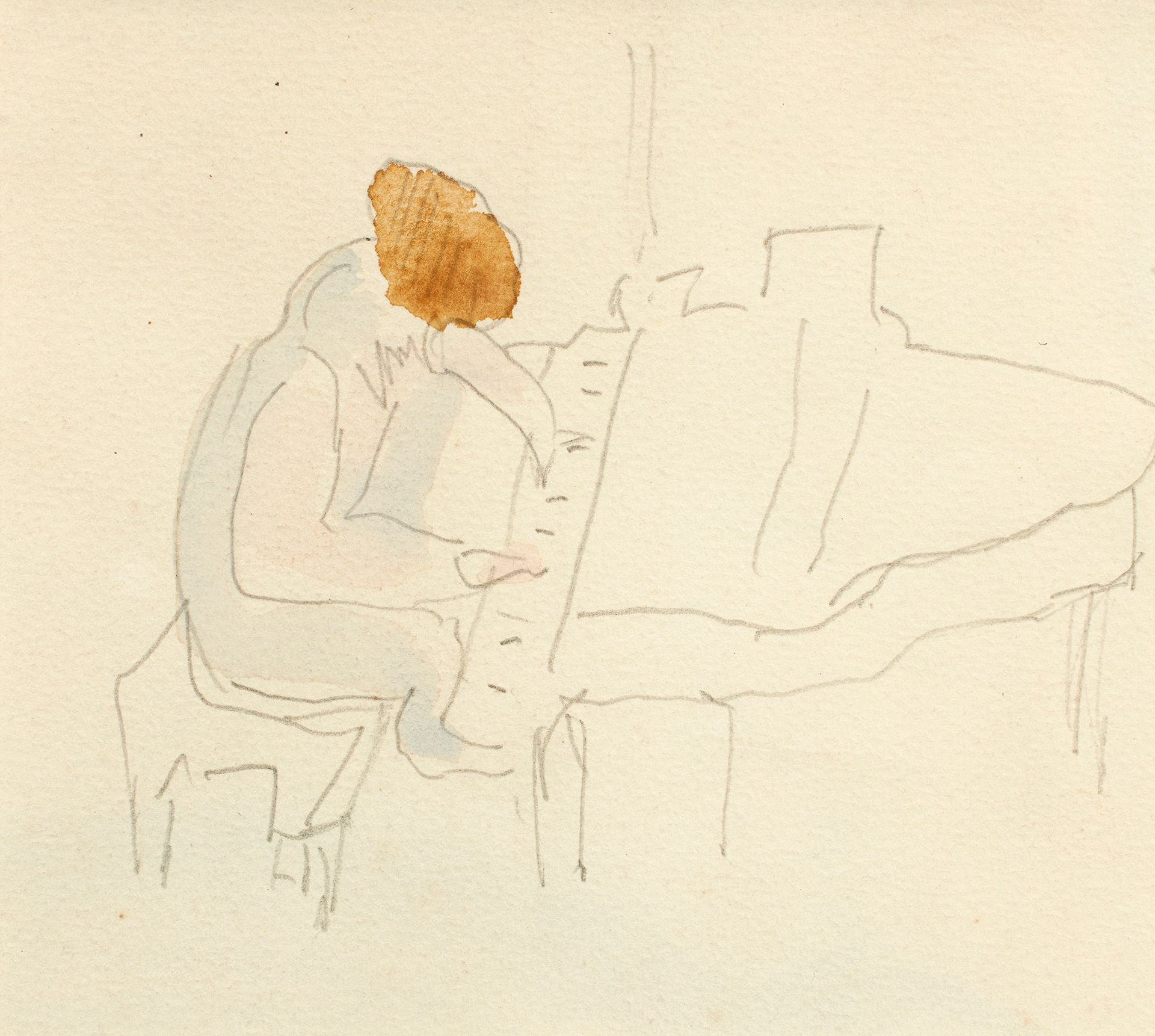 Louis VALTAT (1869 - 1952) 路易斯-瓦尔塔 (1869 - 1952)
钢琴家
铅笔画与水彩画的结合
9,5 x 10,5 cm