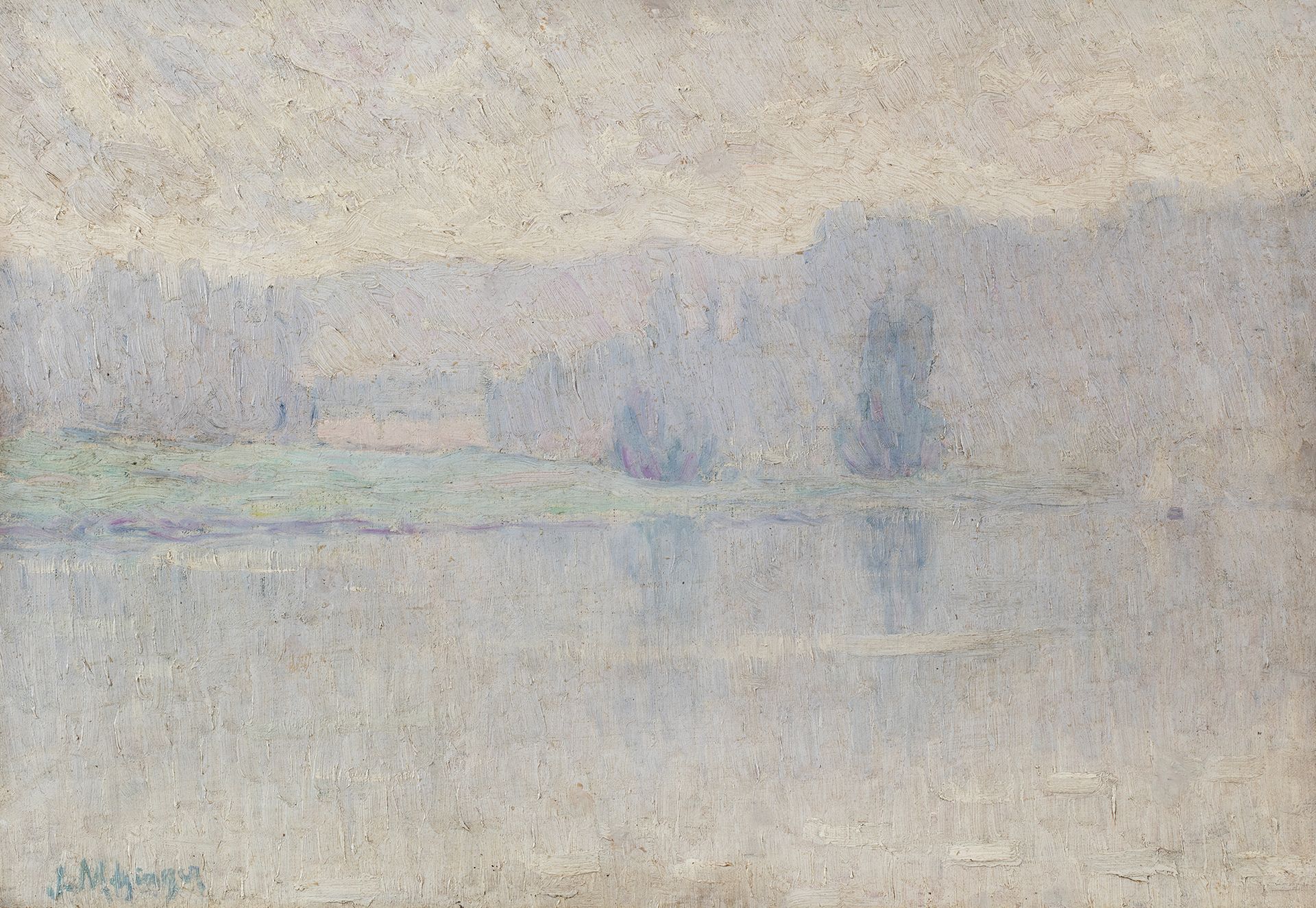 Jean METZINGER (1883-1956) 让-梅津格 (1883-1956)
雾中的池塘，约1903-1904年。
布面油画，左下角有签名。
38 &hellip;
