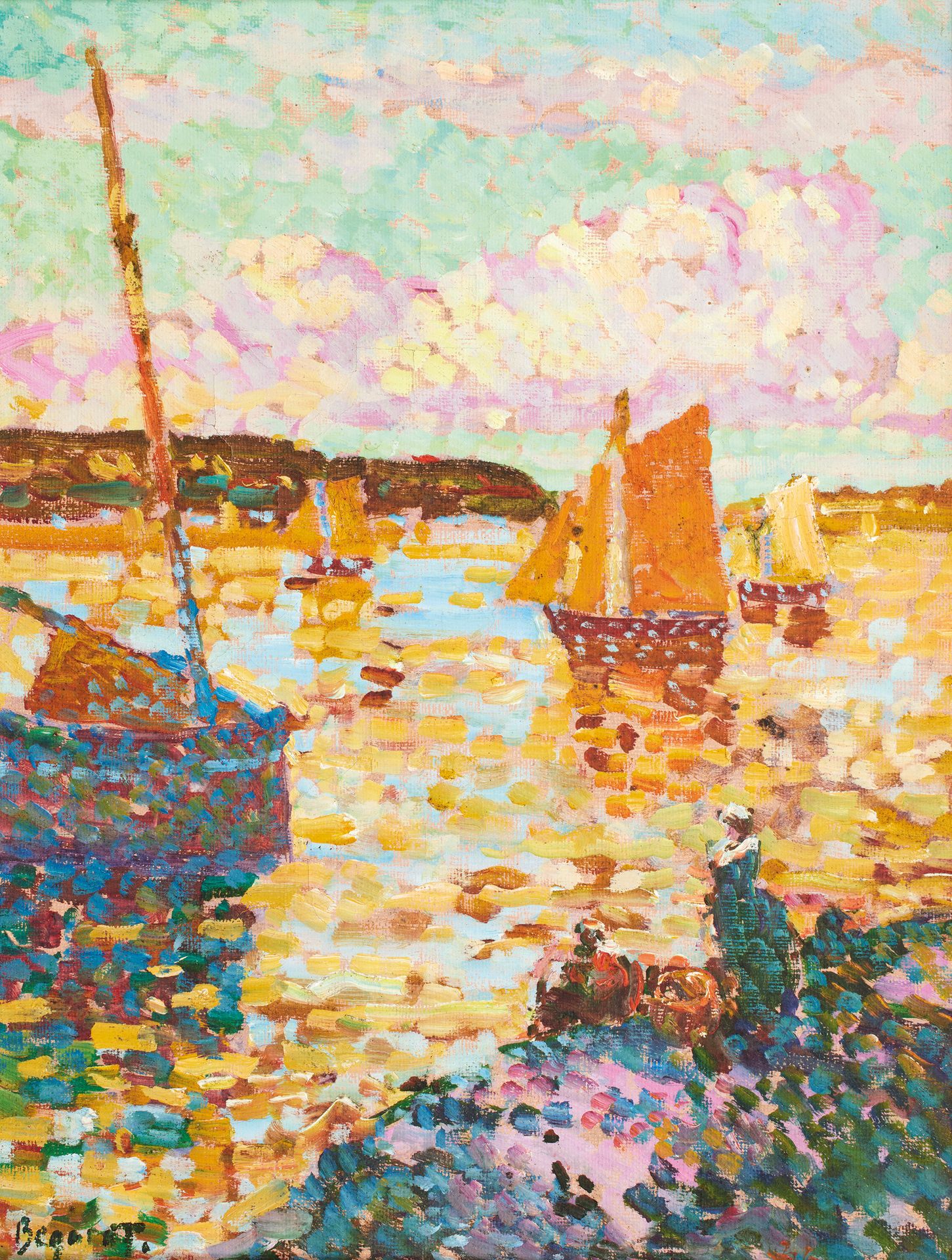 Eugène BEGARAT (1943) Eugène BEGARAT (1943)
Barche a vela nel porto.
Olio su tel&hellip;