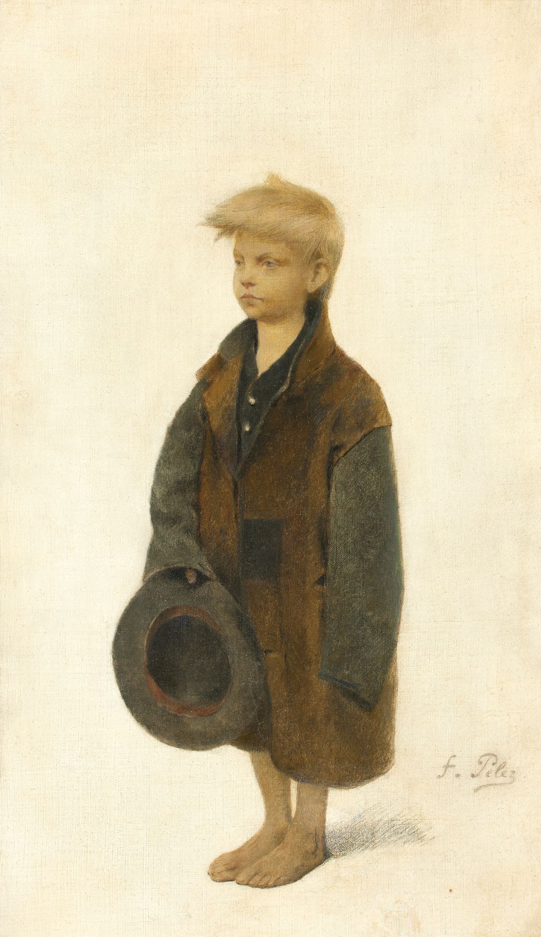 Fernand PELEZ (1843-1913) 费尔南-佩雷斯 (1843-1913)
年轻的乞丐，约1886年。
布面油画。
74,5 x 53 cm
(&hellip;