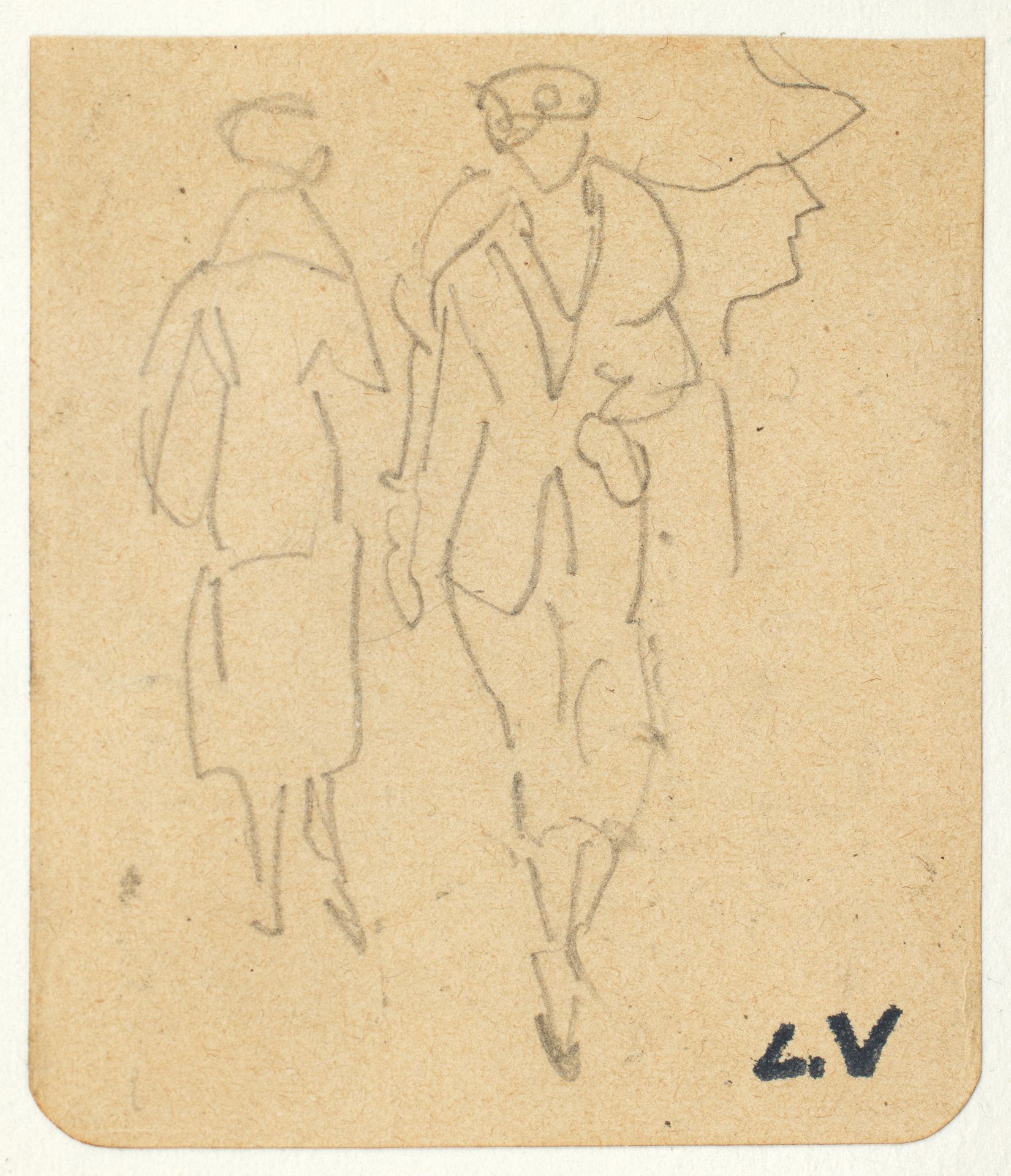 Louis VALTAT (1869-1952) 路易斯-瓦尔塔 (1869-1952)
两个女人和一个轮廓。
铅笔签名，右下角盖有单字章。
5,5 x 5 c&hellip;