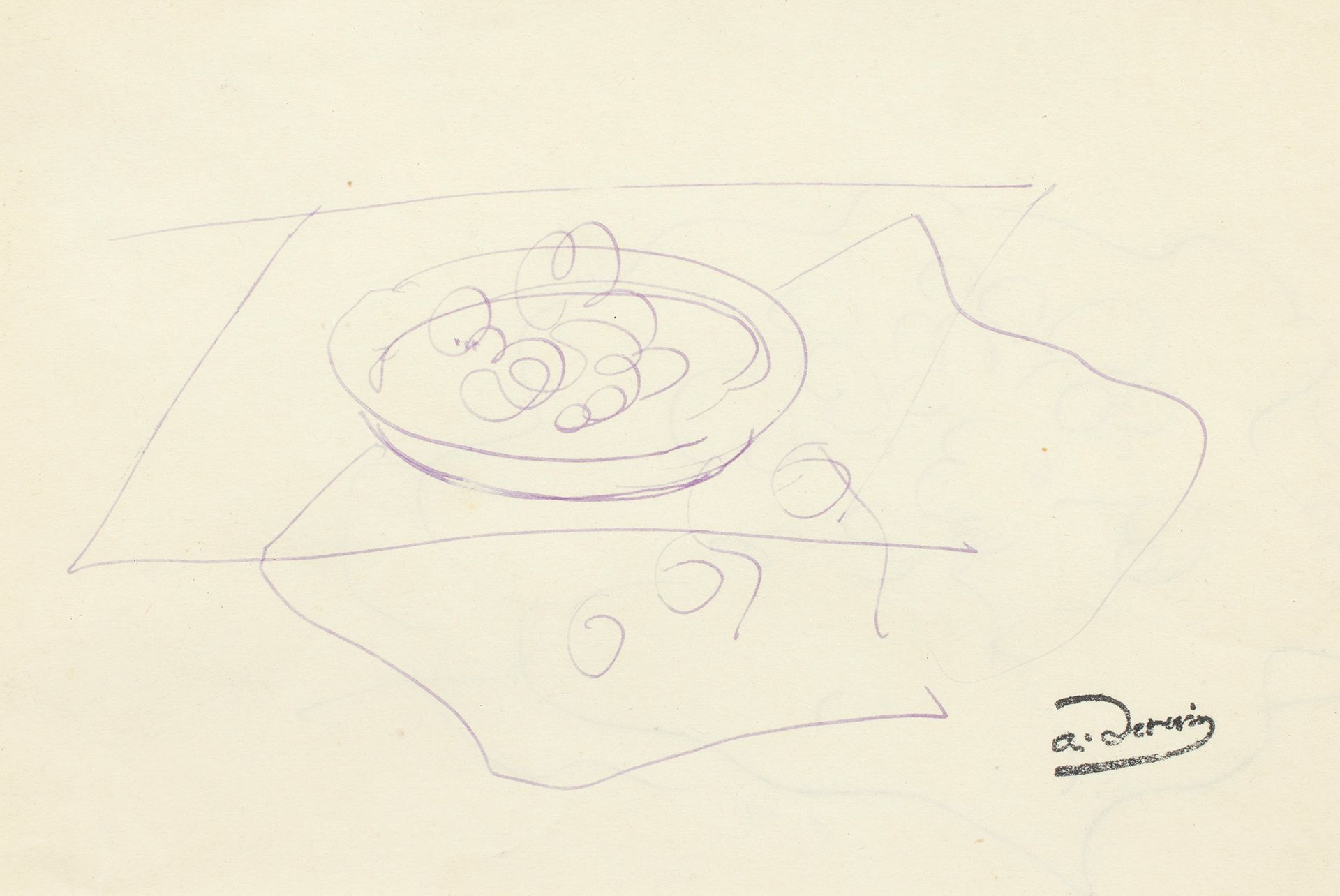 André DERAIN (1880-1954) 安德烈-德兰 (1880-1954)
静物与水果。
紫色墨水画，签名印在右下方。
11 x 16 cm
(点蚀&hellip;