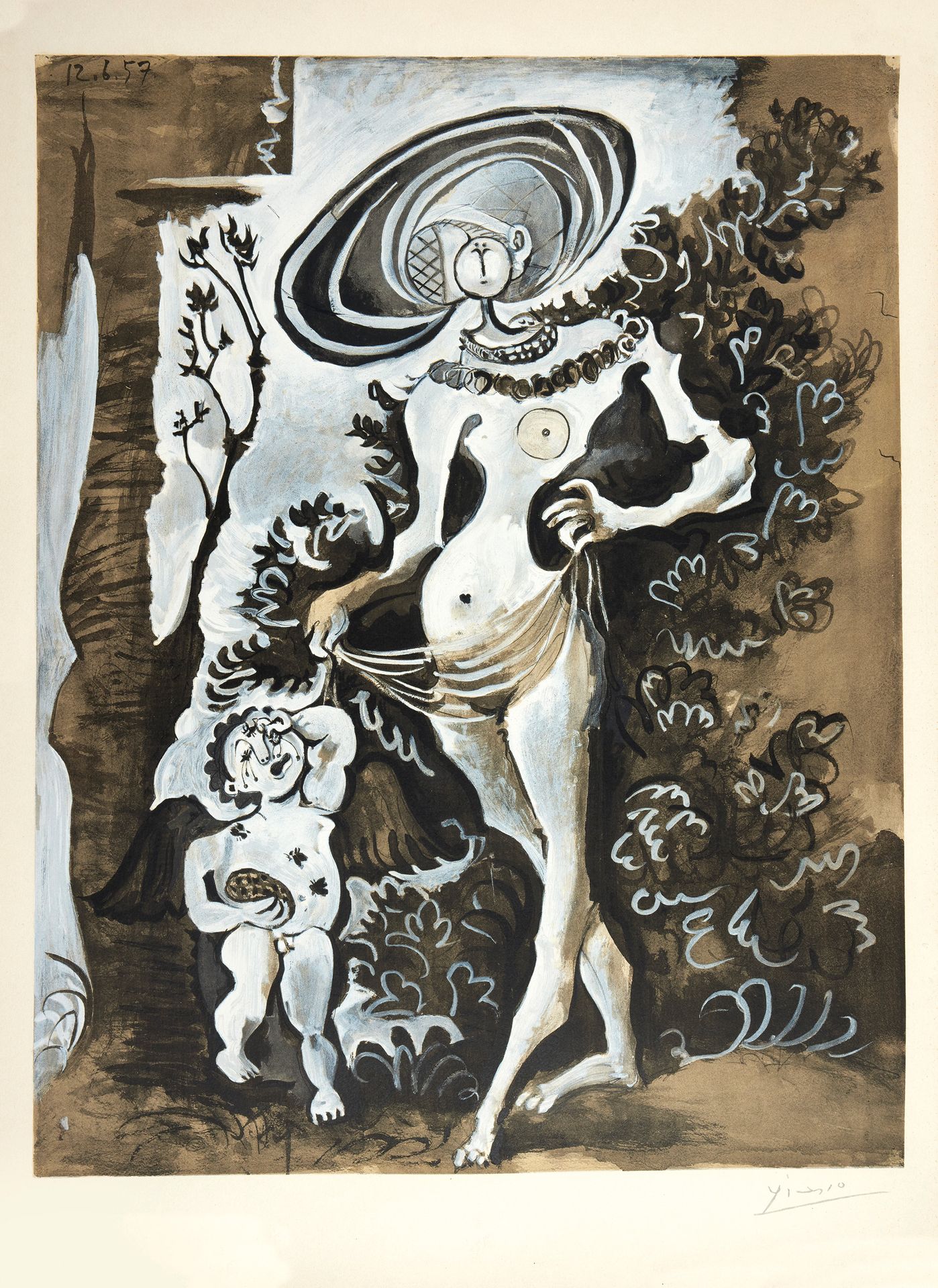 D'après Pablo PICASSO 在巴勃罗-皮卡索之后
维纳斯和偷吃蜂蜜的爱情（根据老克拉纳赫的作品），1957年，石版彩色胶印，纸张76 x 55.&hellip;