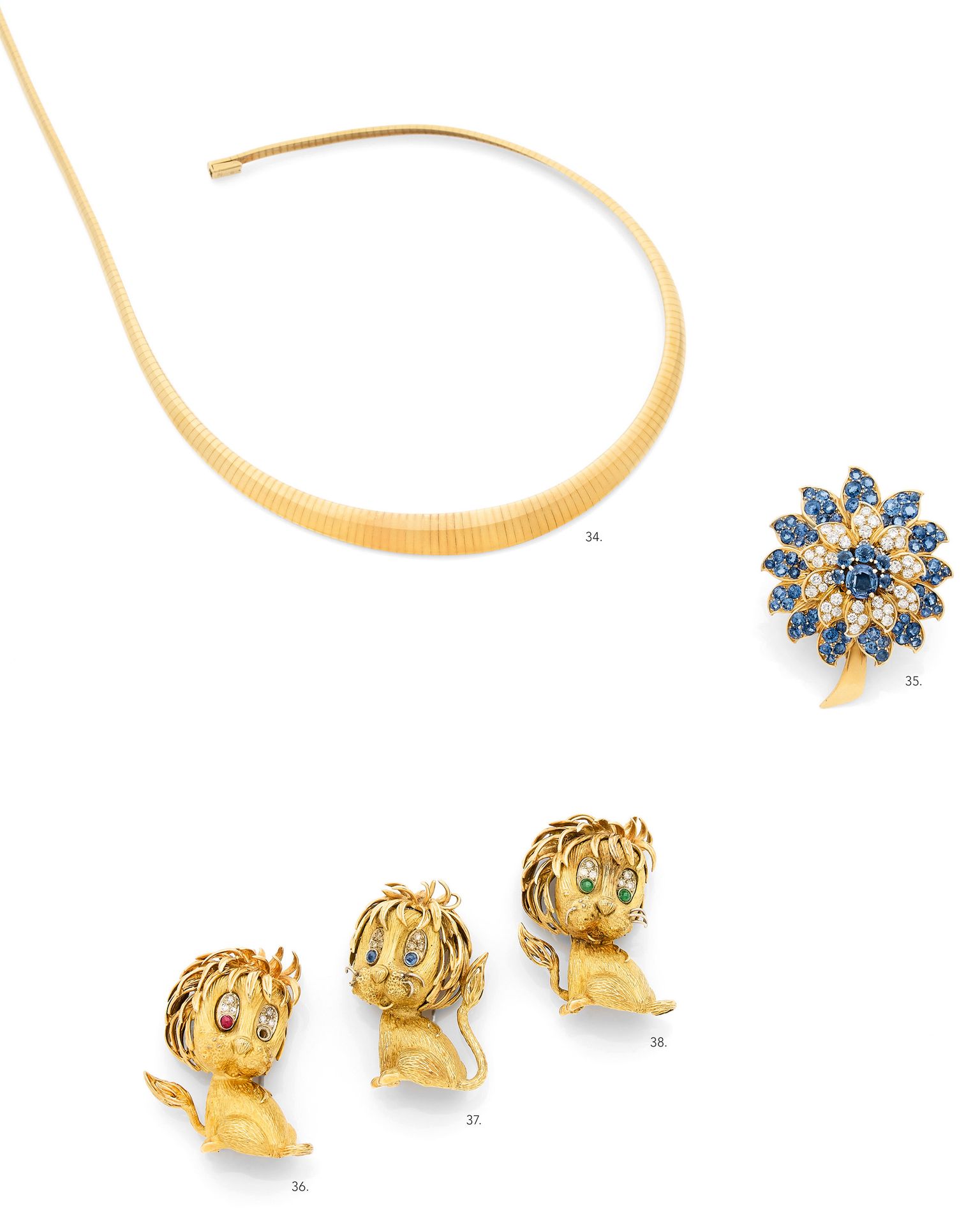 Broche-clip Brooch-clip 
in 18K (750) gold representing a lion cub, an eye in ru&hellip;