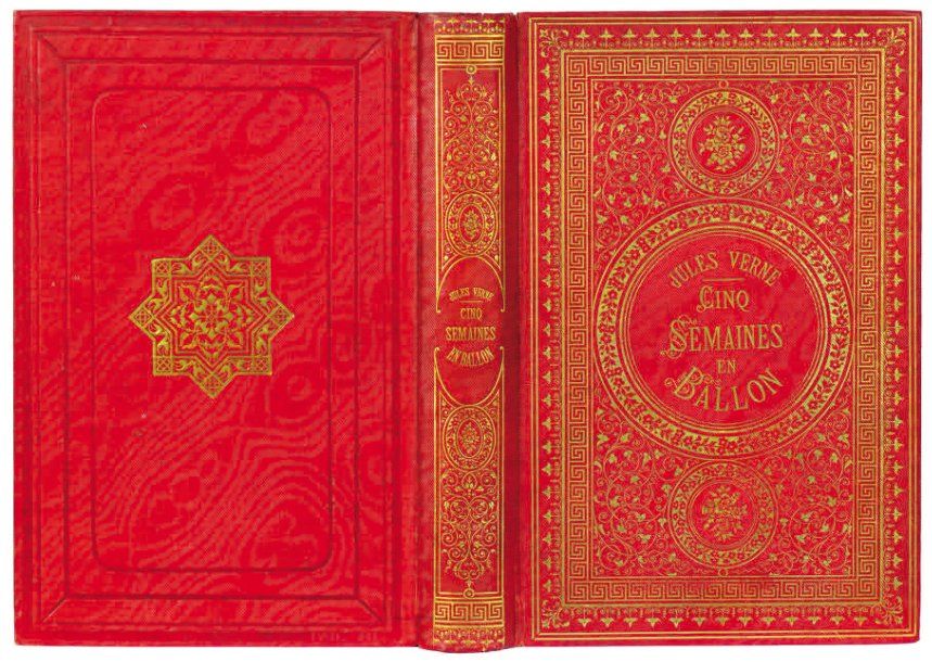 JULES VERNE CINQ SEMAINES EN BALLON. (1865). Vermillon. Un volume petit in-8° (1&hellip;