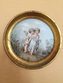 Petite miniature sur porcelaine, "Amour et petite fille", XIXe siècle Petite min&hellip;