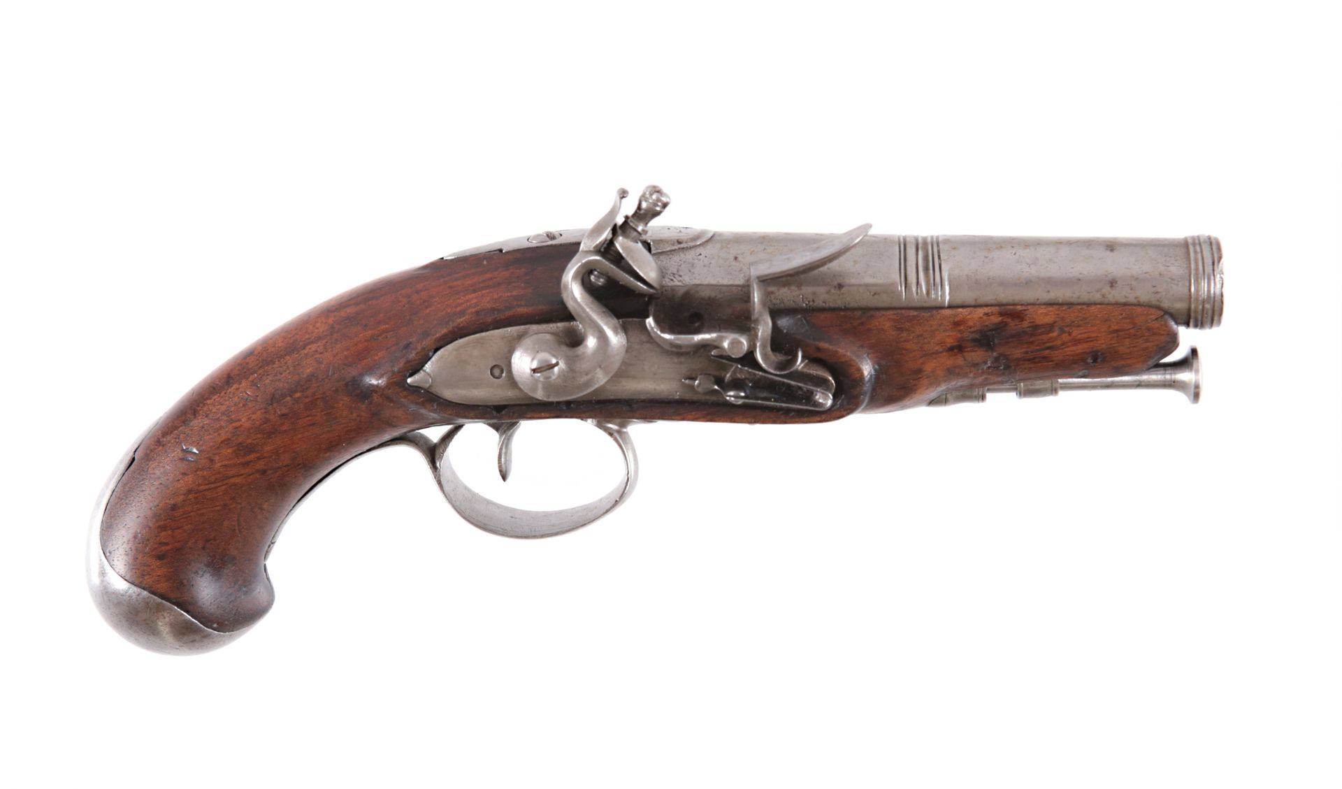 French Flintlock Pistol for Gendarmerie, ca. 1800 法国宪兵队的燧发枪，约1800年
单发燧发枪，光滑的胡桃木全&hellip;