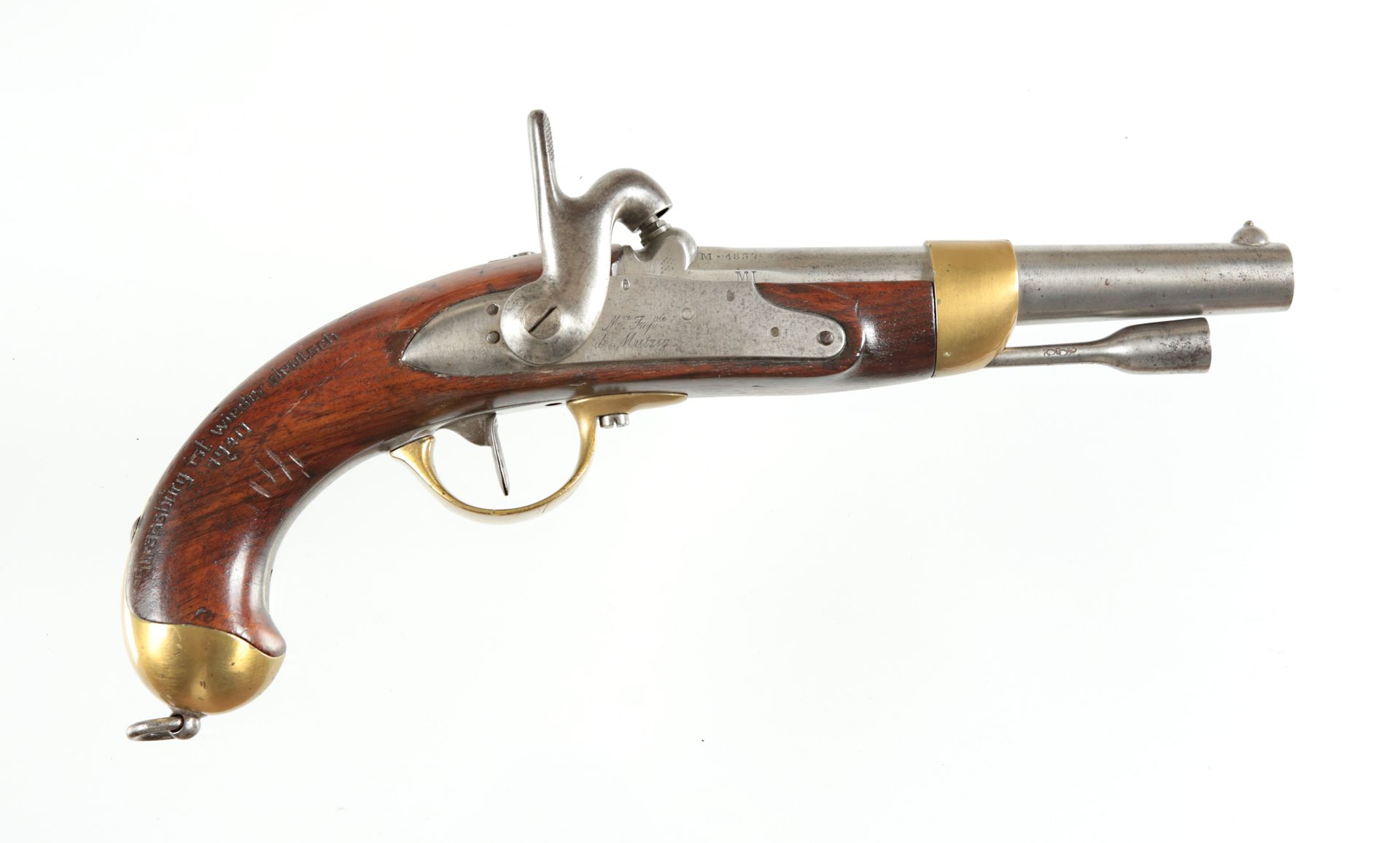 French Cavalry Percussion Pistol, M1857 法国骑兵打击乐手枪，M1857
这把手枪是由Mutzig兵工厂从燧发枪转换为打击&hellip;