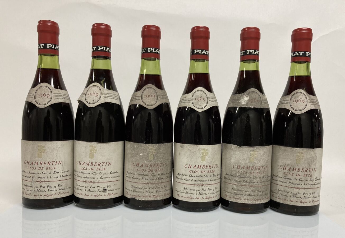 Null 6 Bouteilles CHAMBERTIN-CLOS DE BEZE (Grand Cru) 1969 Domaine Général Rebou&hellip;