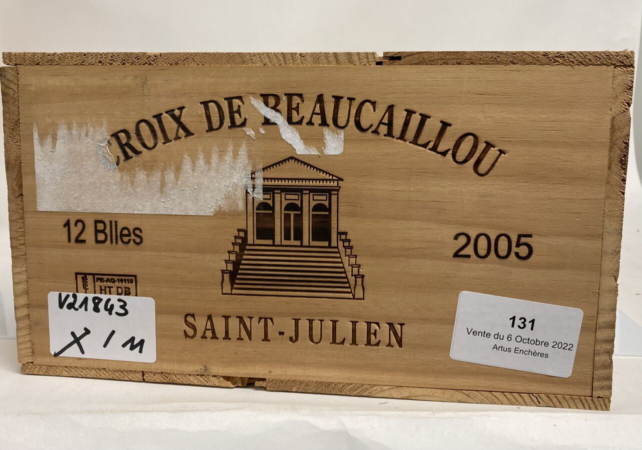 Null 12 Flaschen CROIX DE BEAUCAILLOU 2005 Saint-Julien (Original Holzkiste)