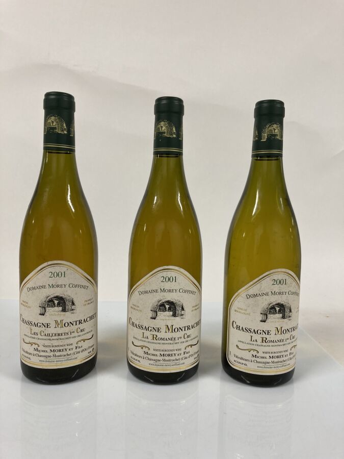 Null 莫雷-科菲特酒庄3瓶装：2瓶CHASSAGNE-MONTRACHET LA ROMANEE白葡萄酒（1°Cru）2001（淡淡的电子温度）和1瓶CHA&hellip;