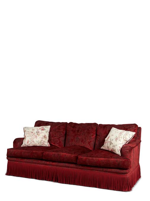 Null 一对沙发

印花天鹅绒，威尼斯，Fortuny (?)。

红底，花饰，流苏。

H.80厘米，长193厘米，宽83厘米

使用条件。