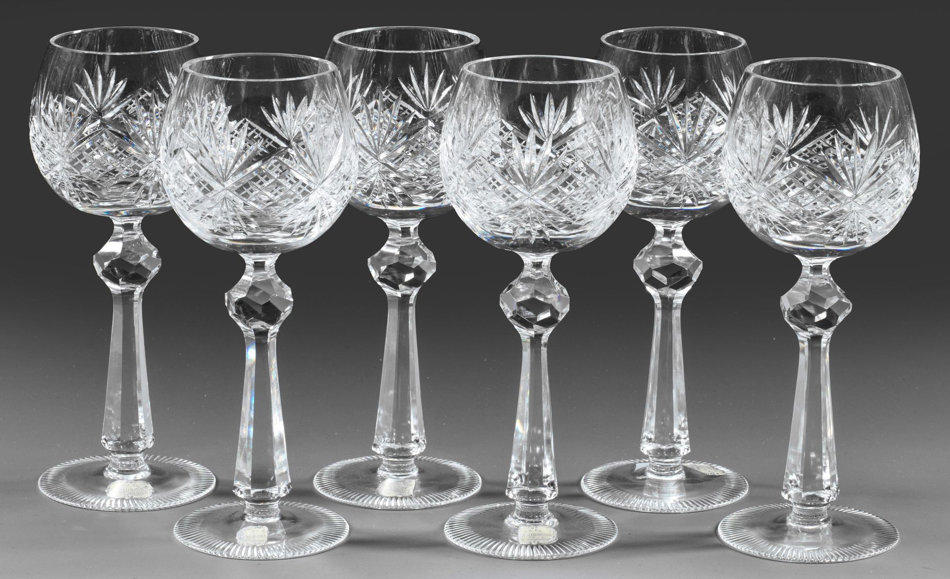 Null Juego de seis copas romanas de vino blanco Vaso de cristal incoloro, ricame&hellip;