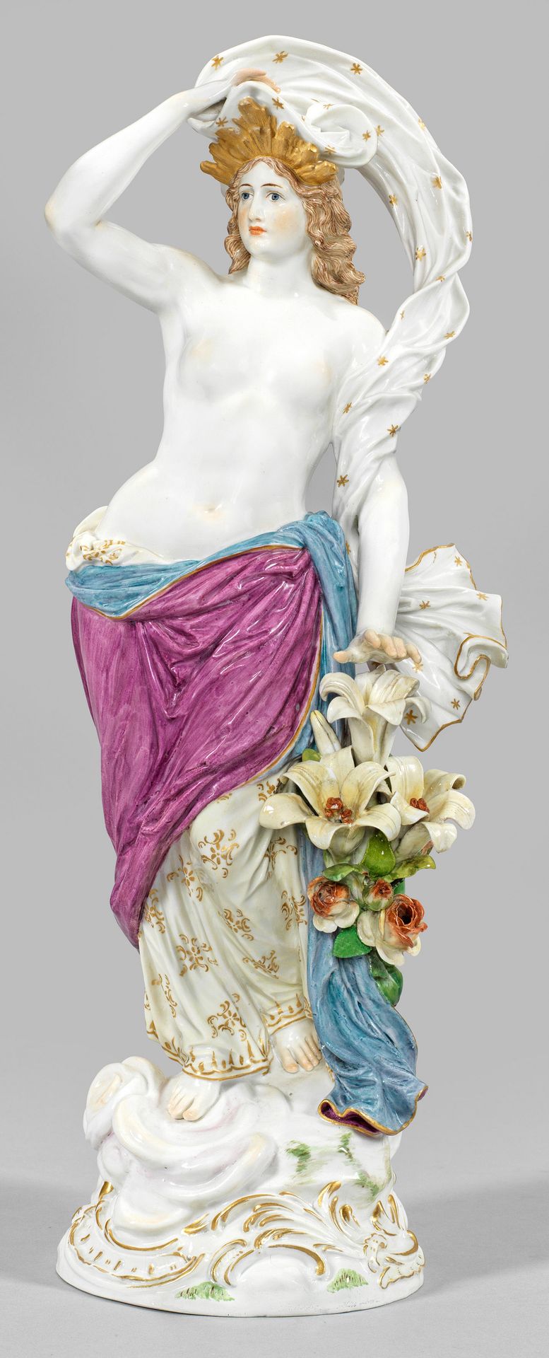 Null Figure allégorique de Meissen "L'Aurore" Socle en rocaille sculpté en relie&hellip;