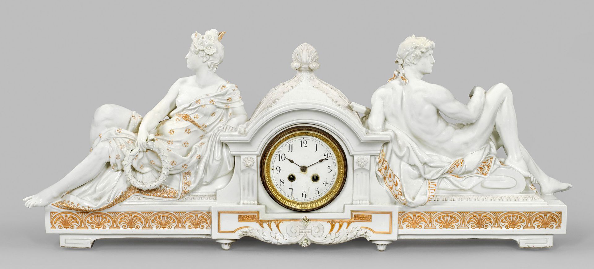 Null Magnificent large mantel clock by KPM Berlin with allegorical figures
White&hellip;