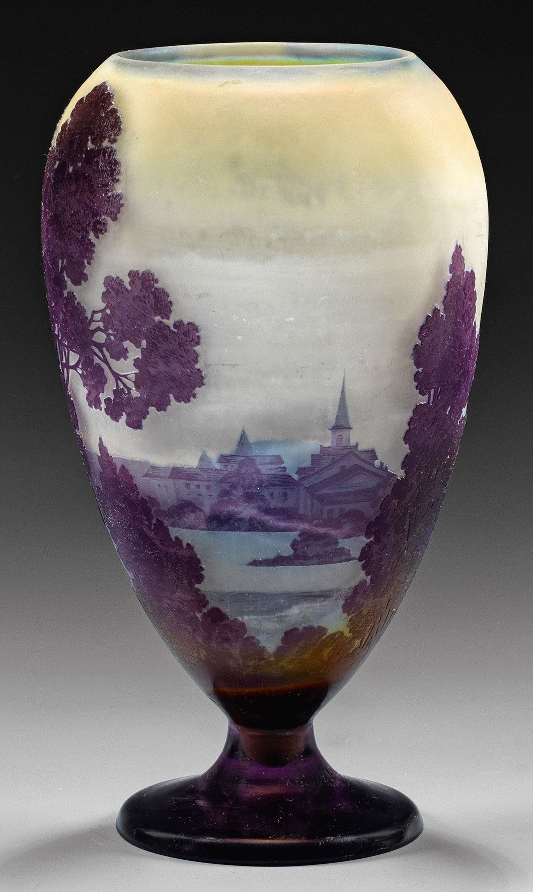 Null Vase décoratif avec paysage du soir Corps ovoïde sur pied en cloche. Verre &hellip;