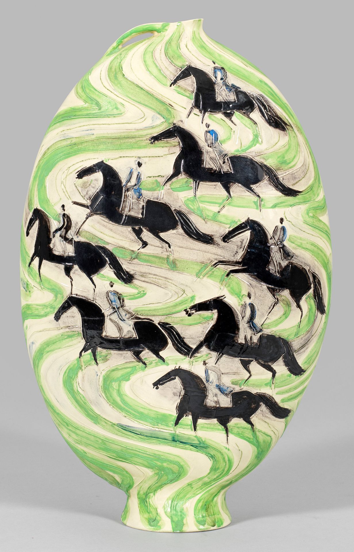 Null Grand vase en céramique d'André Brasilier avec des cavaliers dans un paysag&hellip;