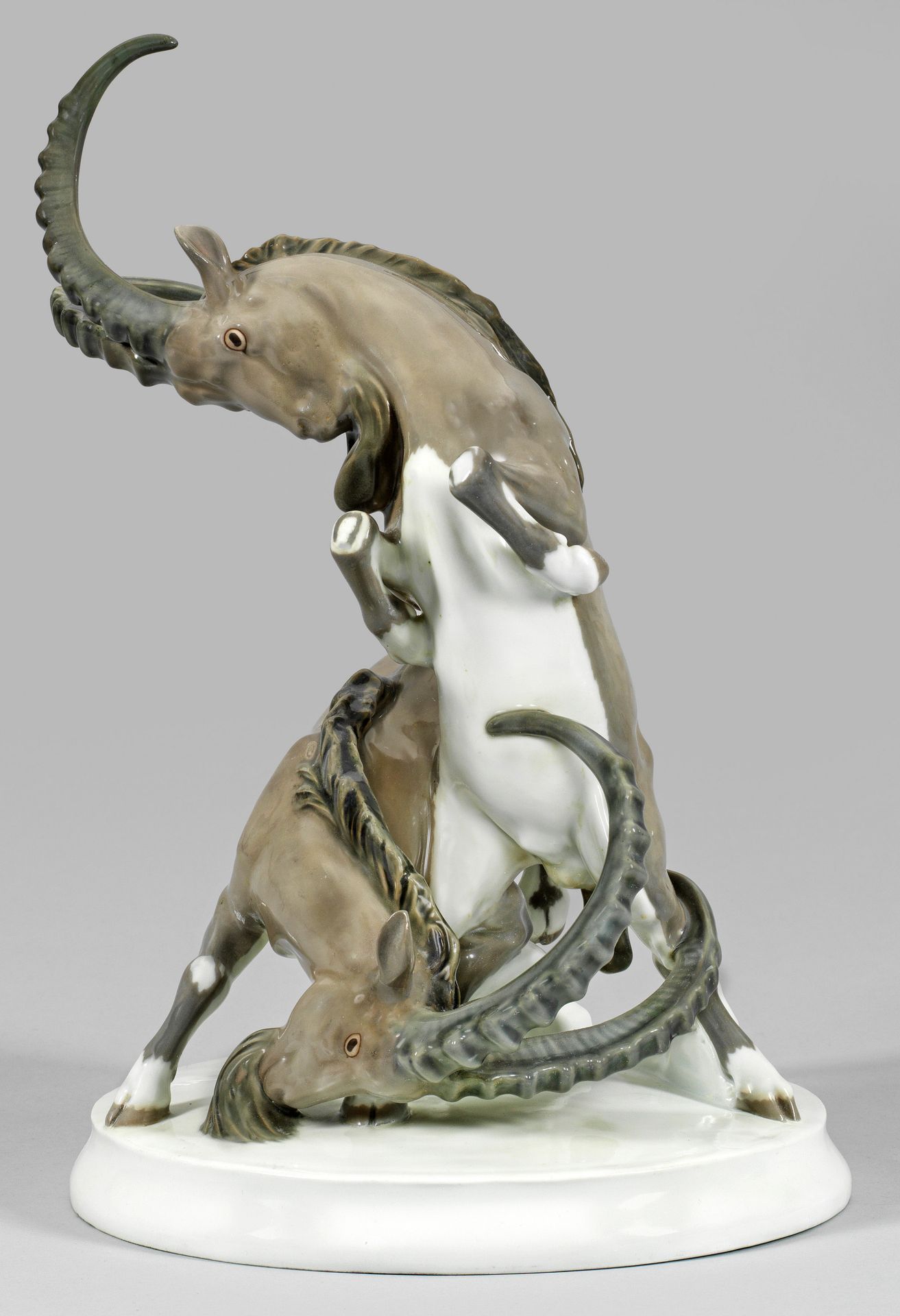 Null Grand groupe animalier Meissen Art Nouveau "Bouquetins combattants" Sur un &hellip;