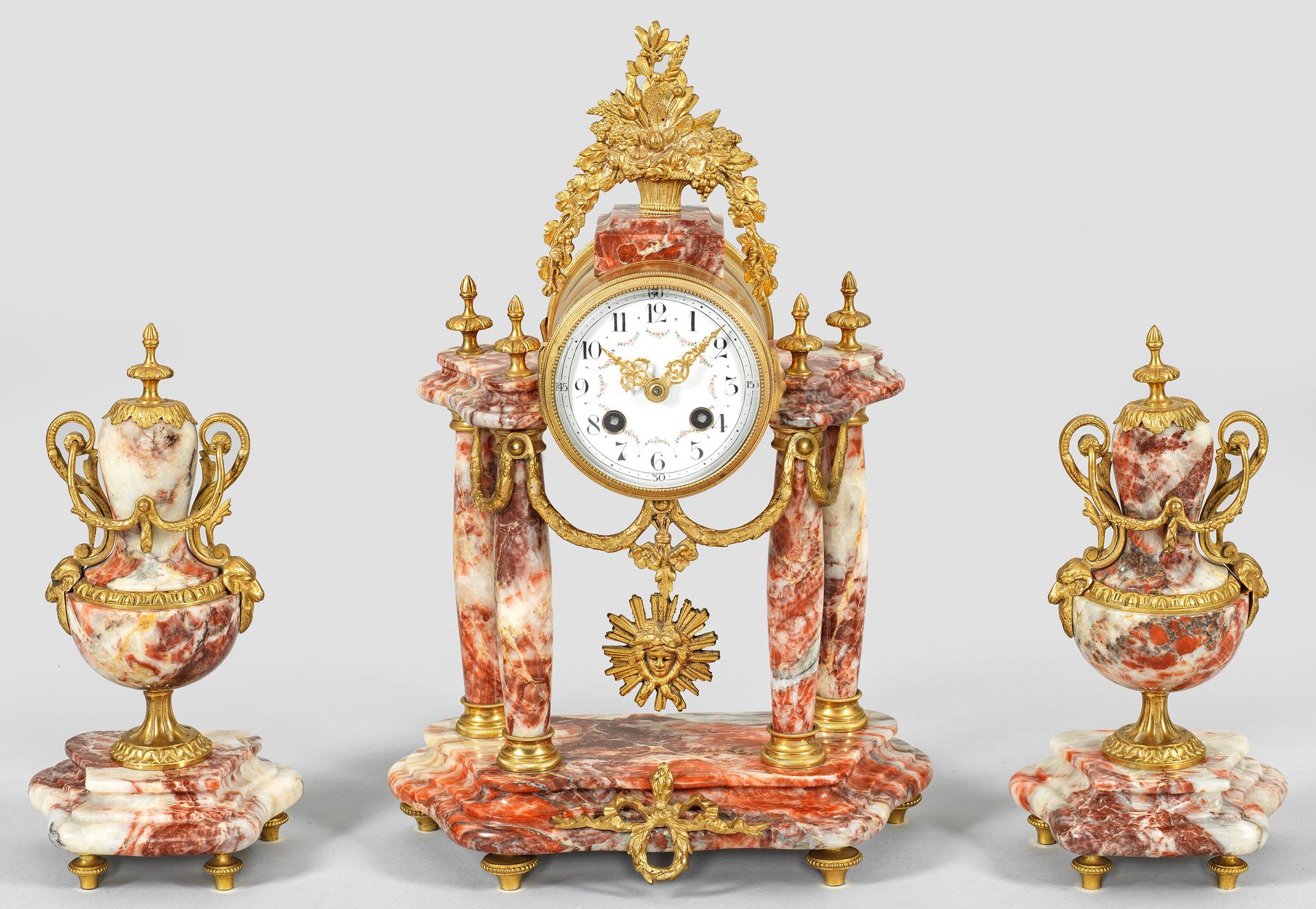 Null Clock group in the Louis XVI style Red and cream-colored grained onyx and g&hellip;