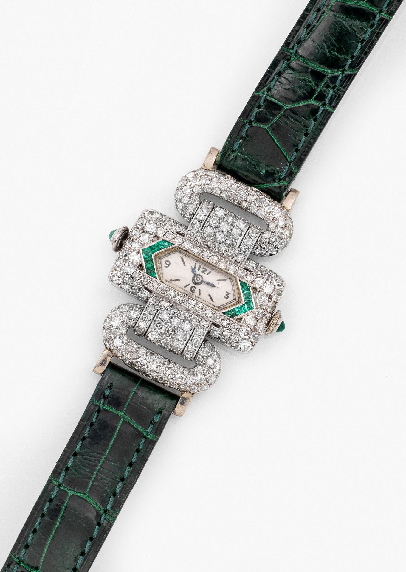 Null Art Déco ladies' wristwatch by Altenloh Platin. Case and lugs set with diam&hellip;