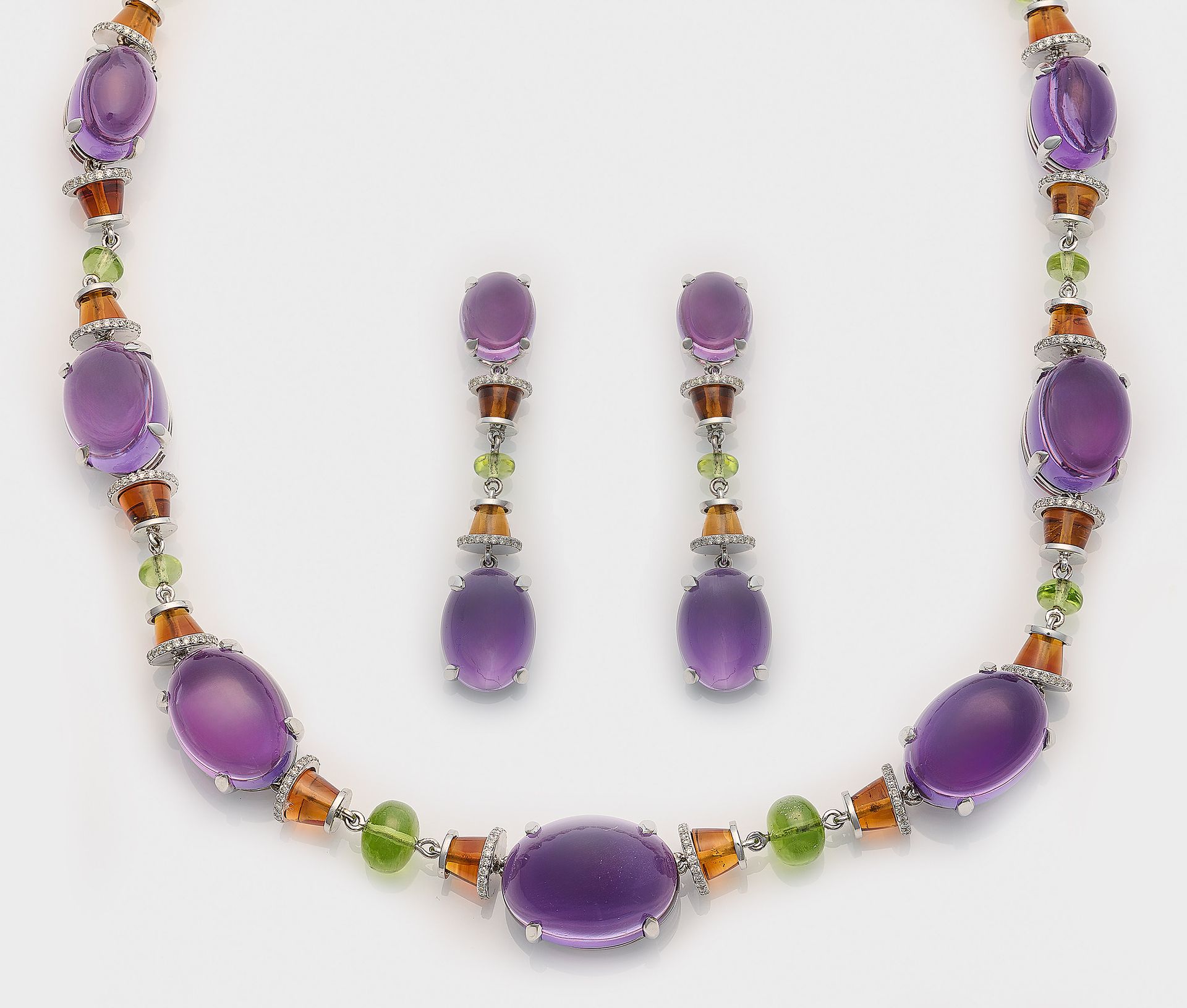 Null Amethyst-peridot demi parure in the style of BVLGARI Necklace and correspon&hellip;