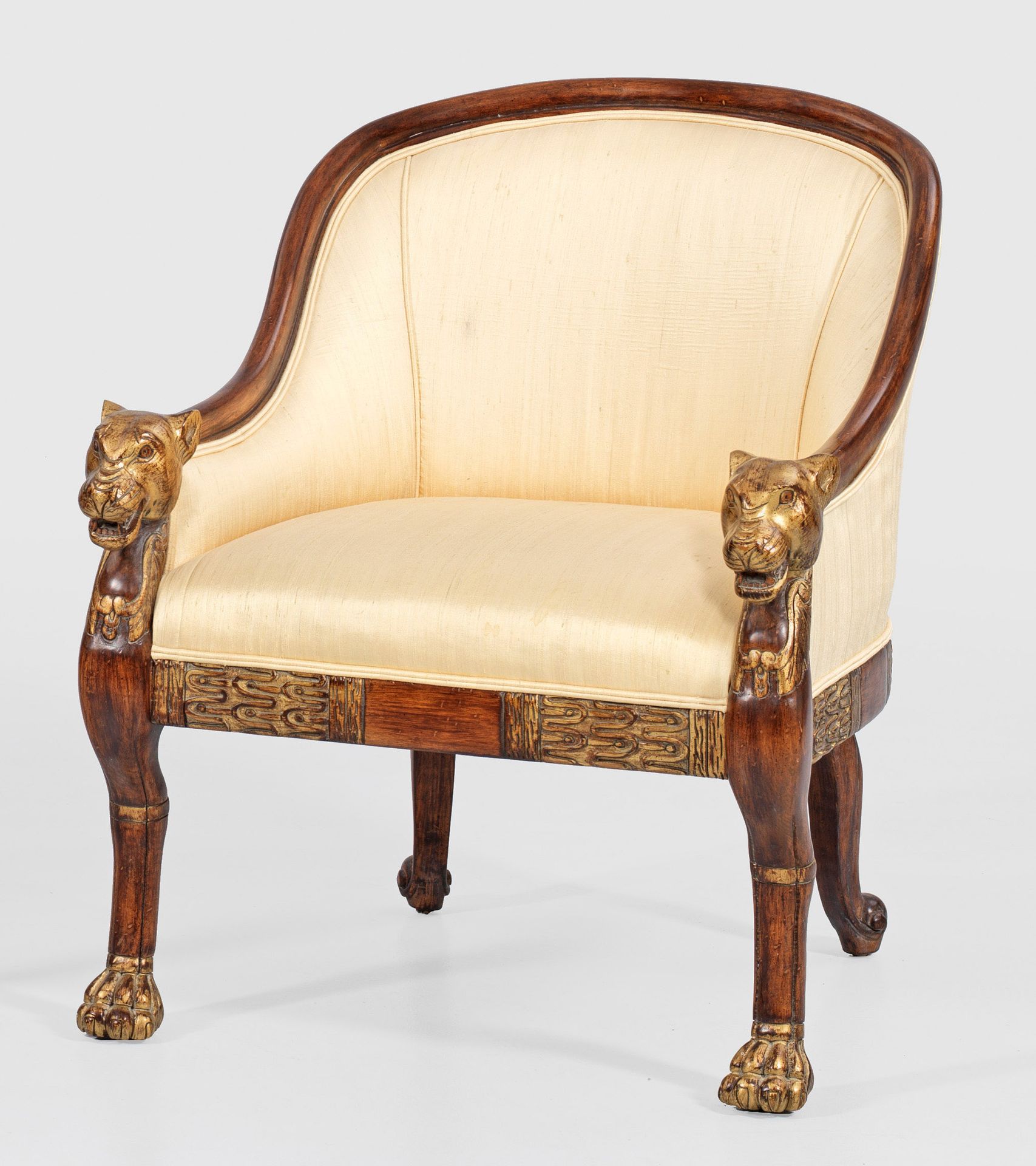 Null Bergère en madera de estilo Imperio, tallada, de color caoba y parcialmente&hellip;