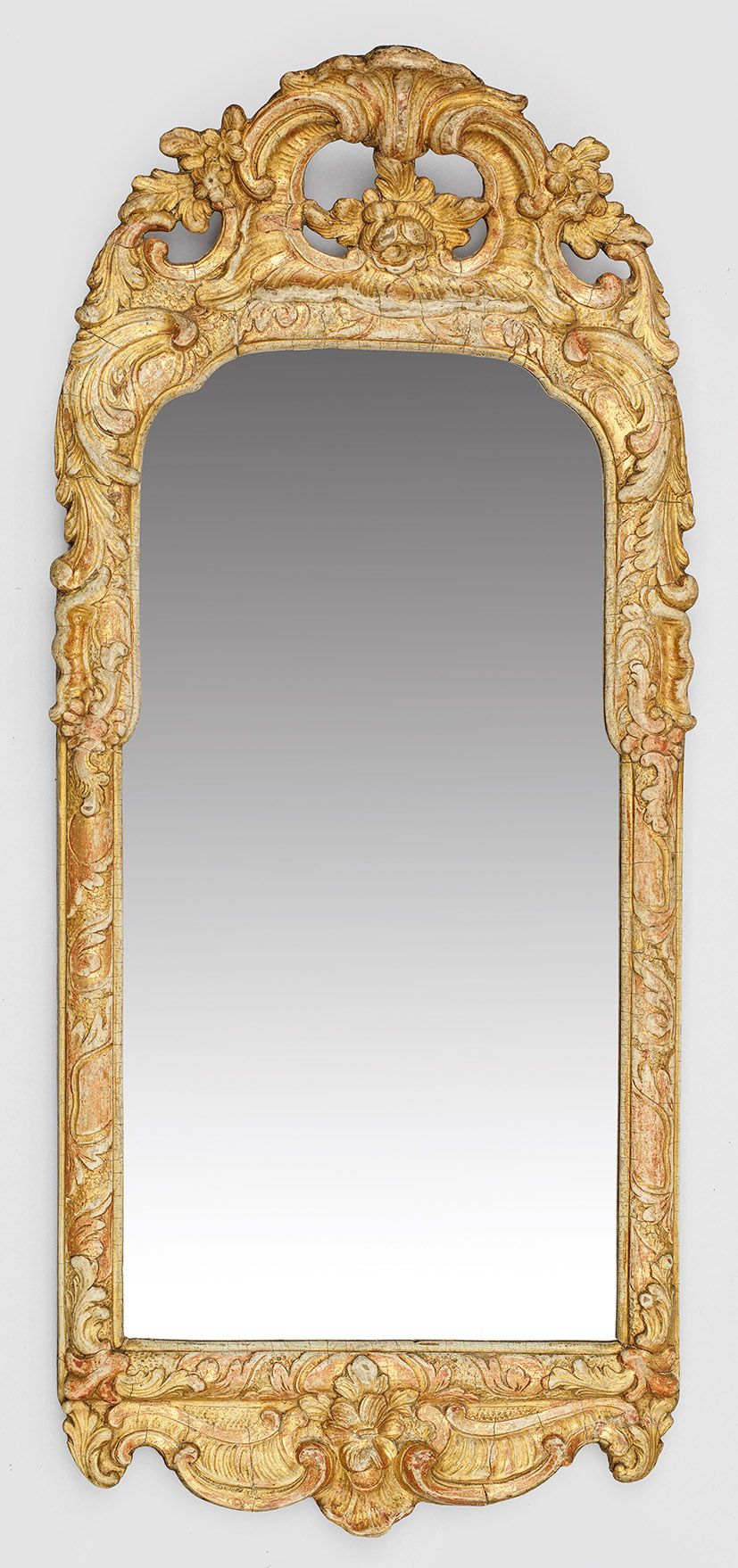 Null Specchio da parete barocco in legno intagliato, dipinto e dorato. Cornice r&hellip;