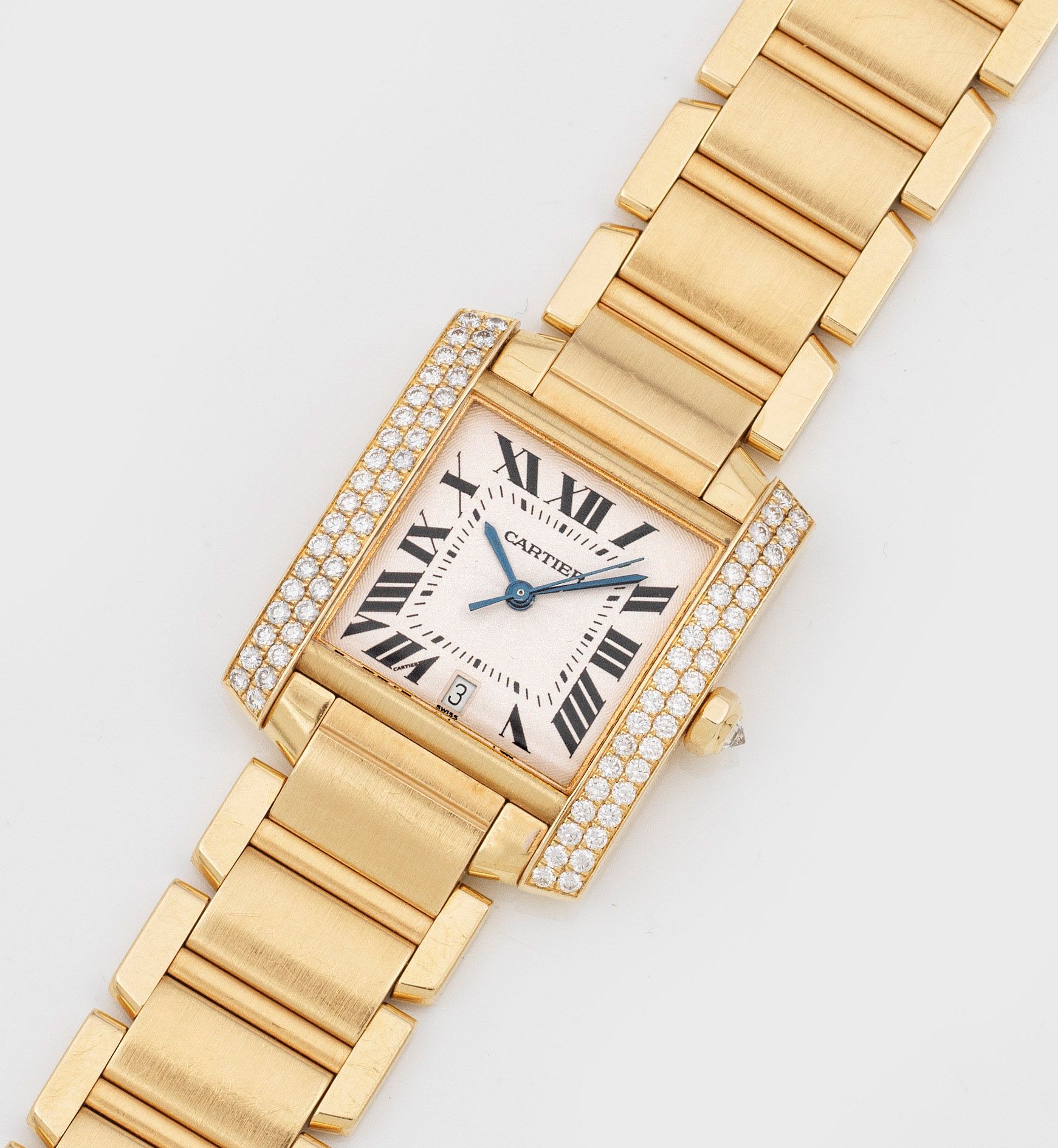 Null Montre bracelet de dame de Cartier-"Tank Française" or jaune, façonné. 750.&hellip;