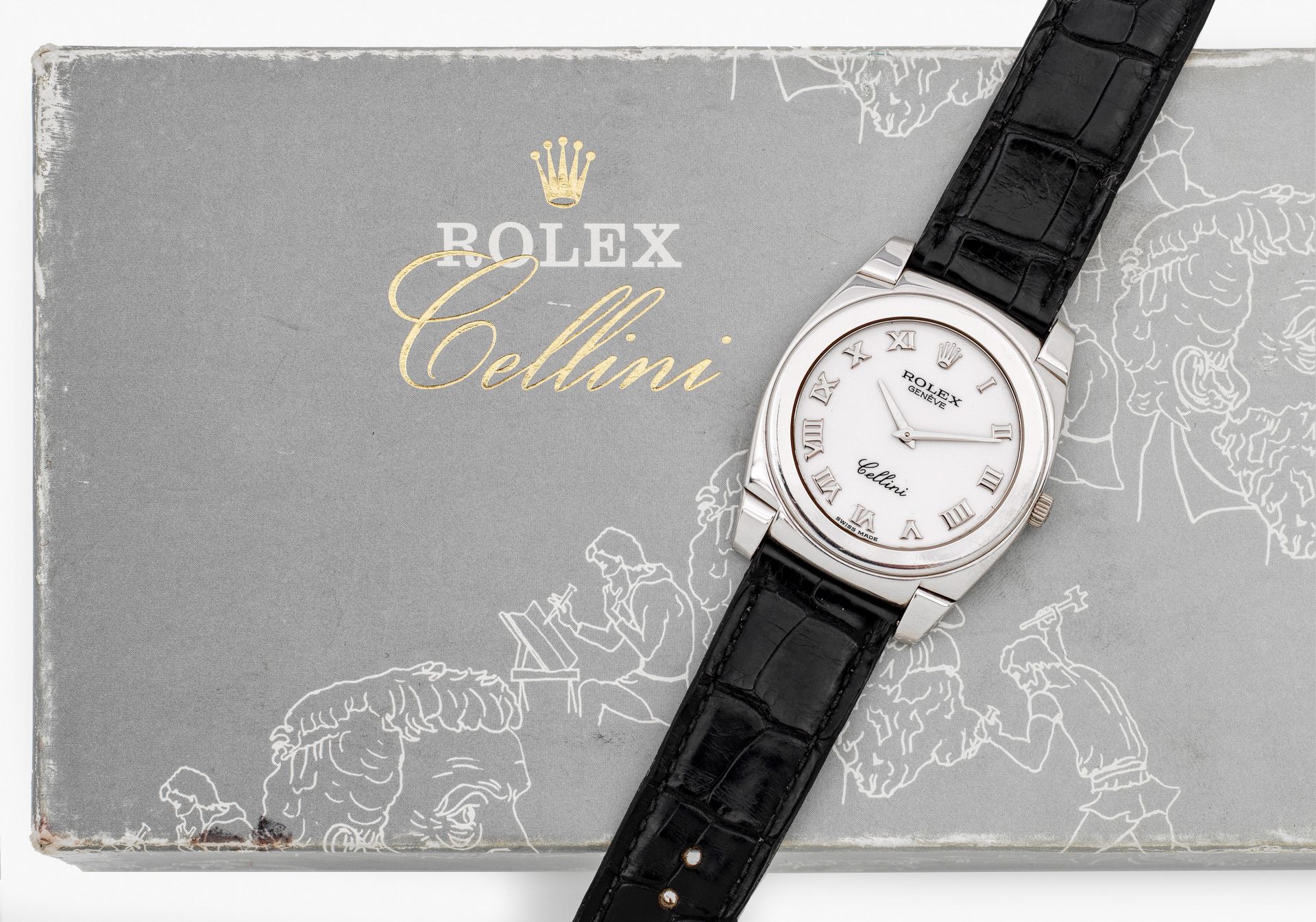 Null Rolex "Cellini" men's wristwatch in white gold, milled 750. Round watch cas&hellip;