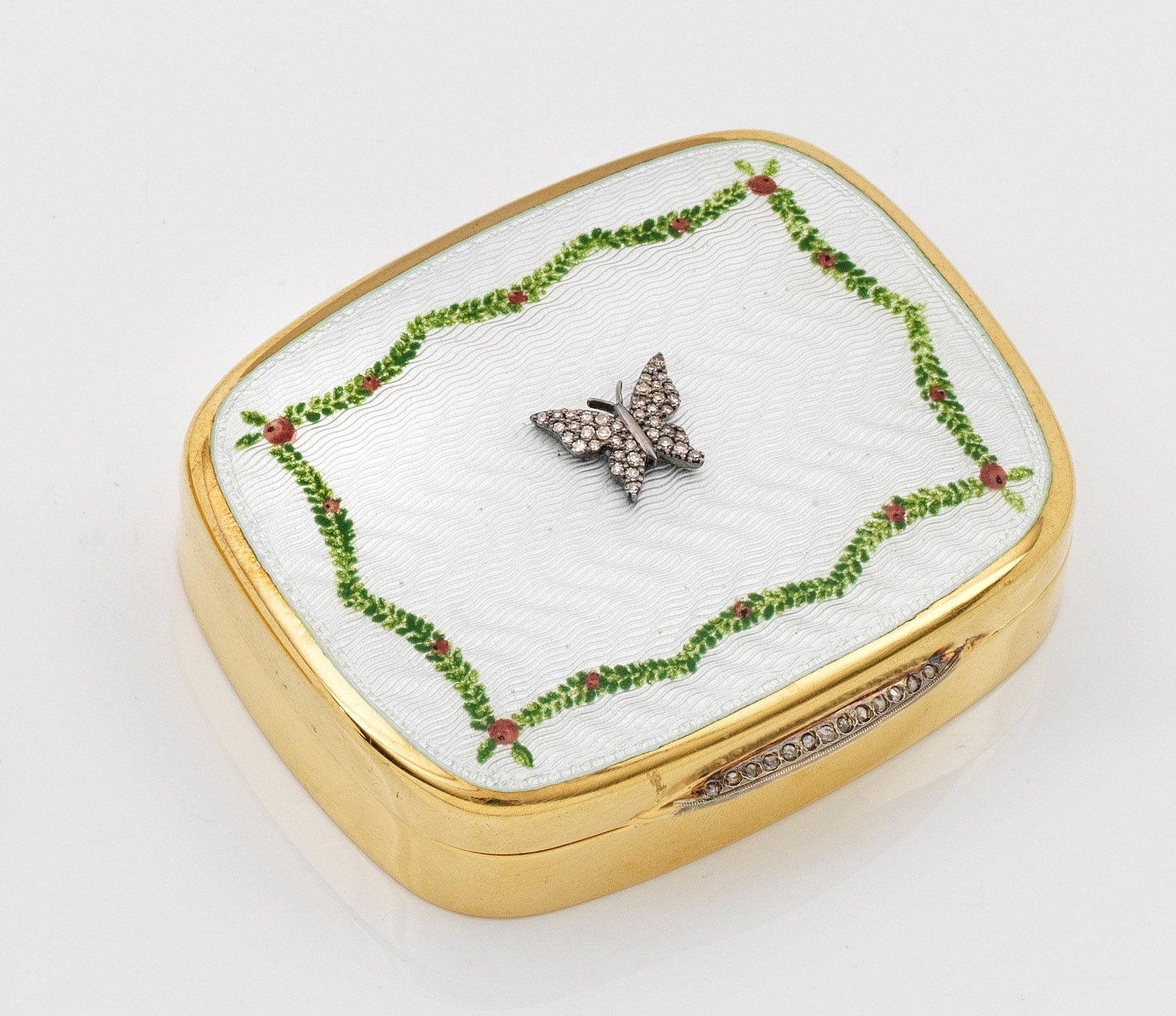 Null Fine boîte décorative dans le style de Karl Fabergé. Argent, doré, partiell&hellip;