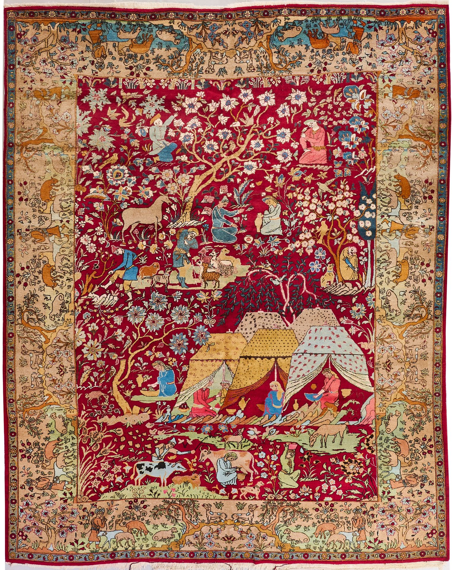 Null Grand tapis pictural keshan de Perse. Laine avec rehauts de soie sur coton.&hellip;