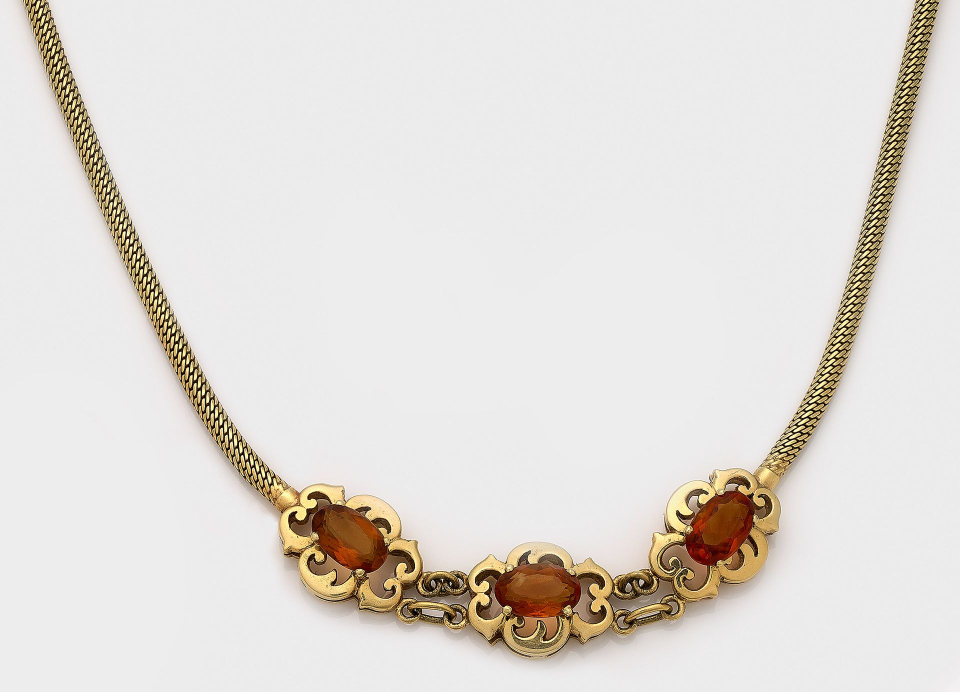 Null Collar de citrinos de los años 50, oro amarillo, acuñación 585, cadena de p&hellip;