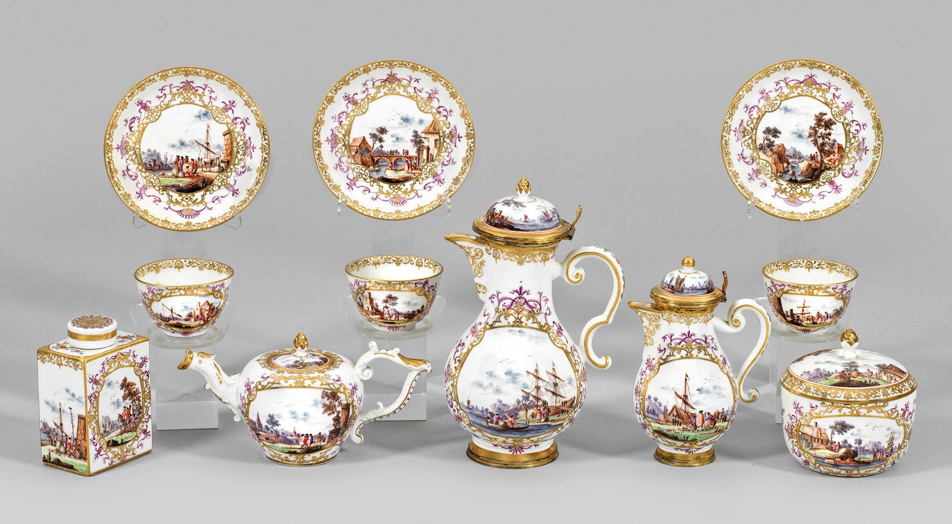 Null Servizio da tè di Meissen con decorazioni da mercante e paesaggio, di propr&hellip;
