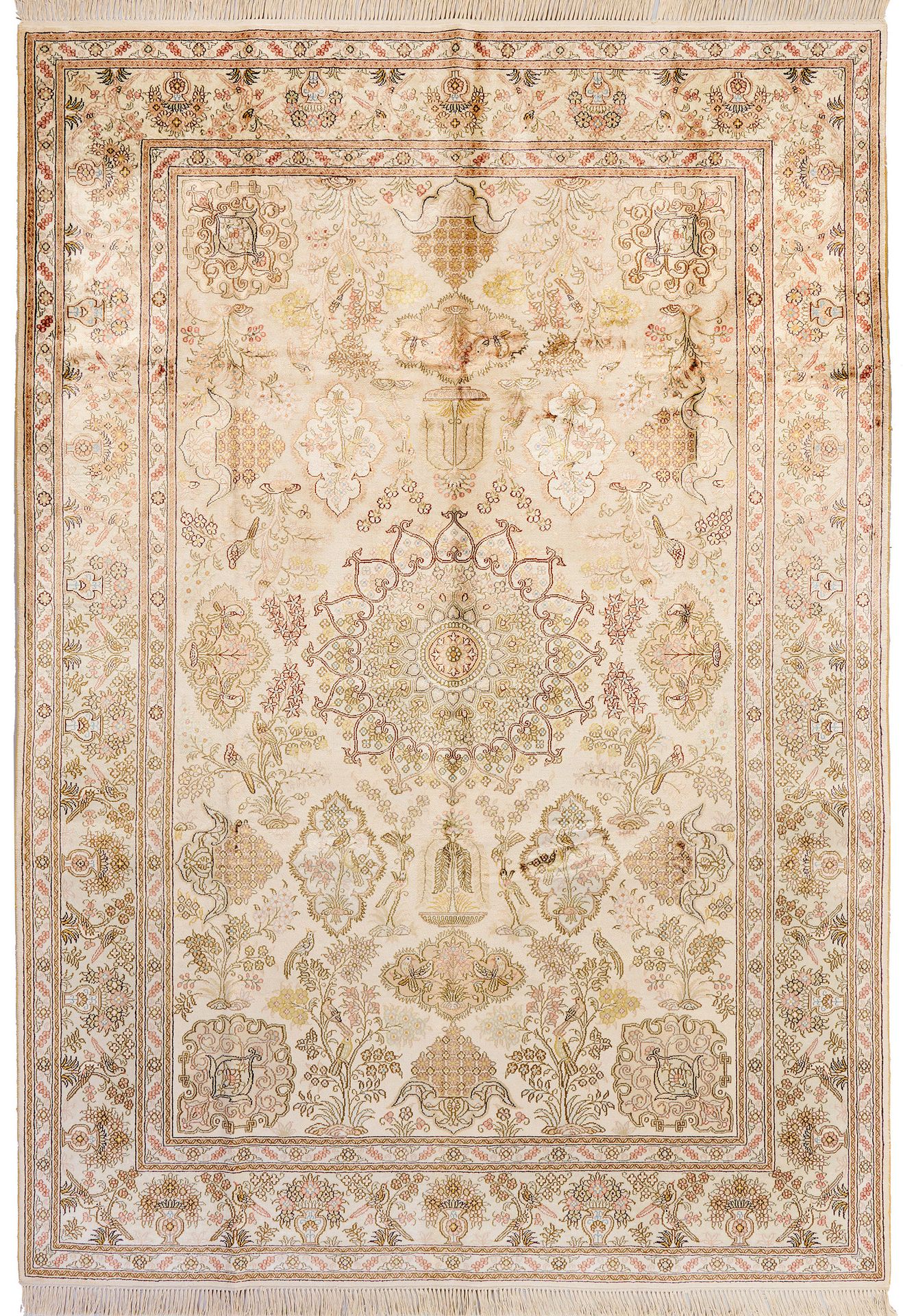 Null Hereke silk carpet Turkey. Silk on silk. The cream-colored central field wi&hellip;