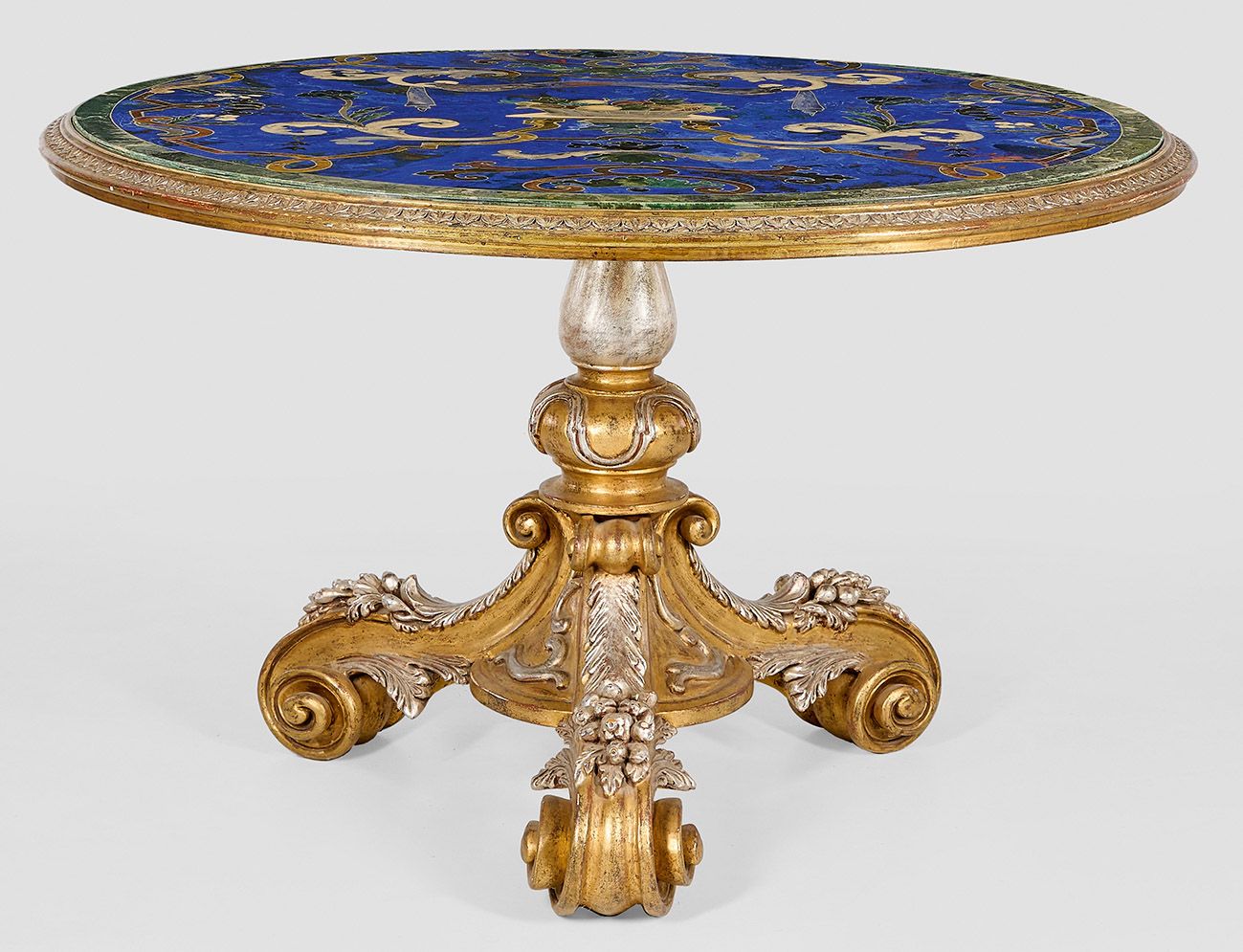Null Magnifique table Belle Époque avec plateau en scagliola Bois sculpté en rel&hellip;