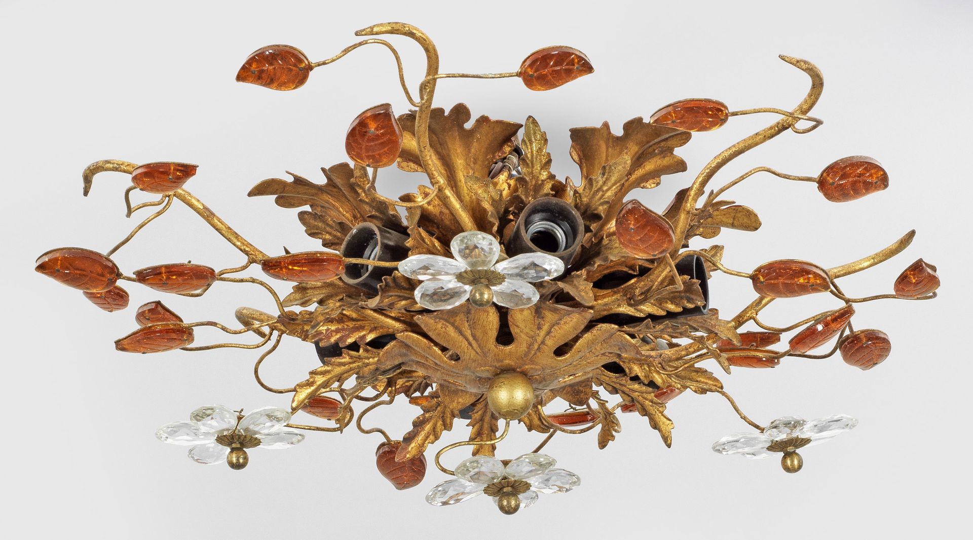 Null Plafonnier de Maison Baguès à 6 branches ; métal doré et verre incolore et &hellip;