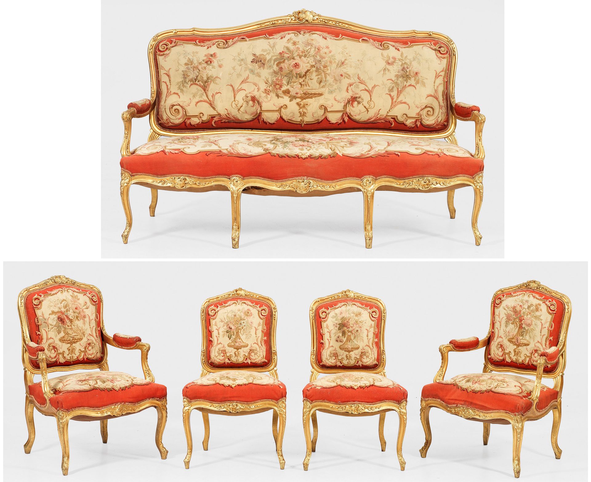 Null Ameublement Napoléon III 5 pièces ; canapé, paire de fauteuils et paire de &hellip;
